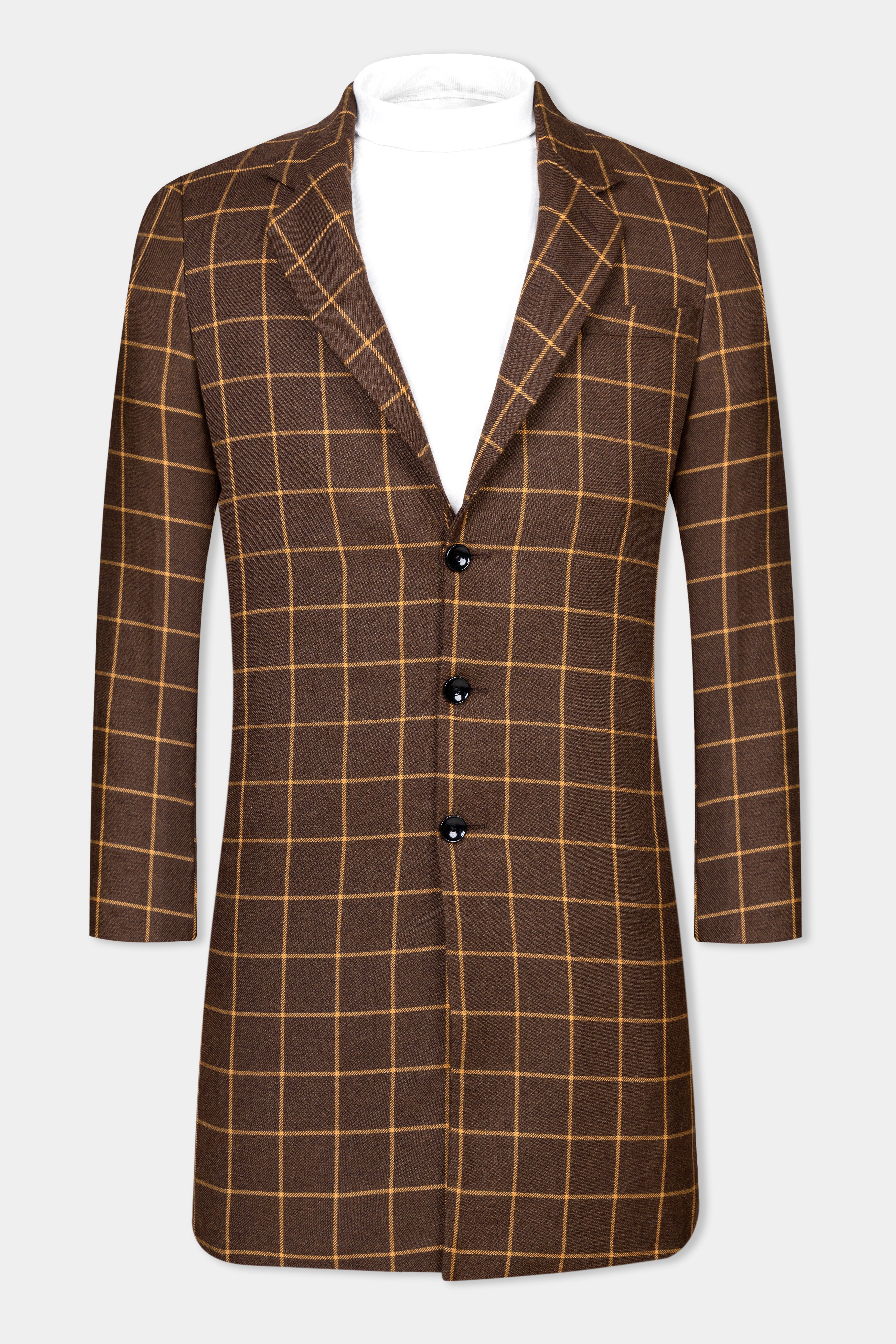 Eclipse Brown Windowpane Tweed Trench Coat With Pant