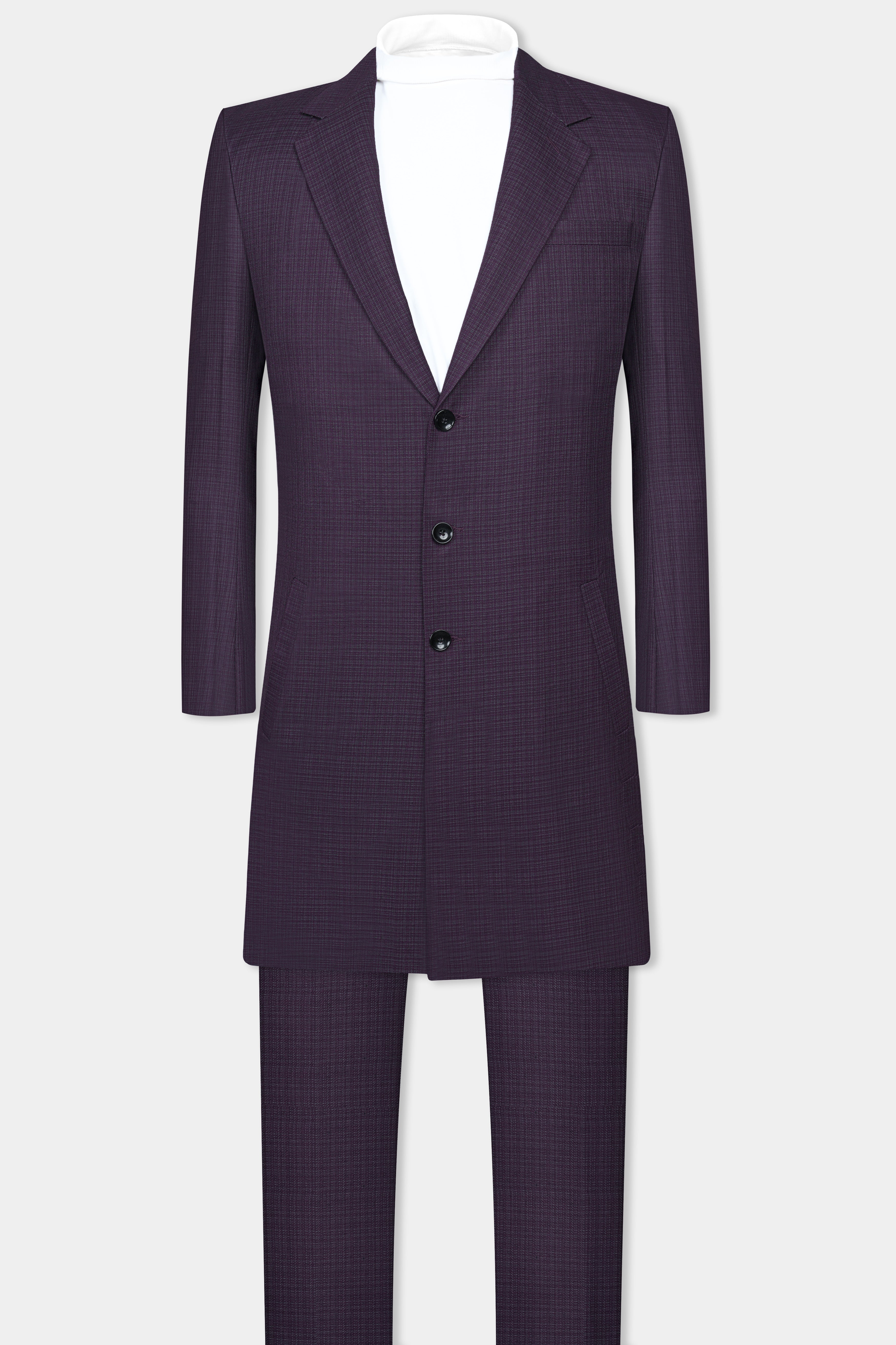 Blackcurrant Textured Wool Rich Trench Coat With Pant