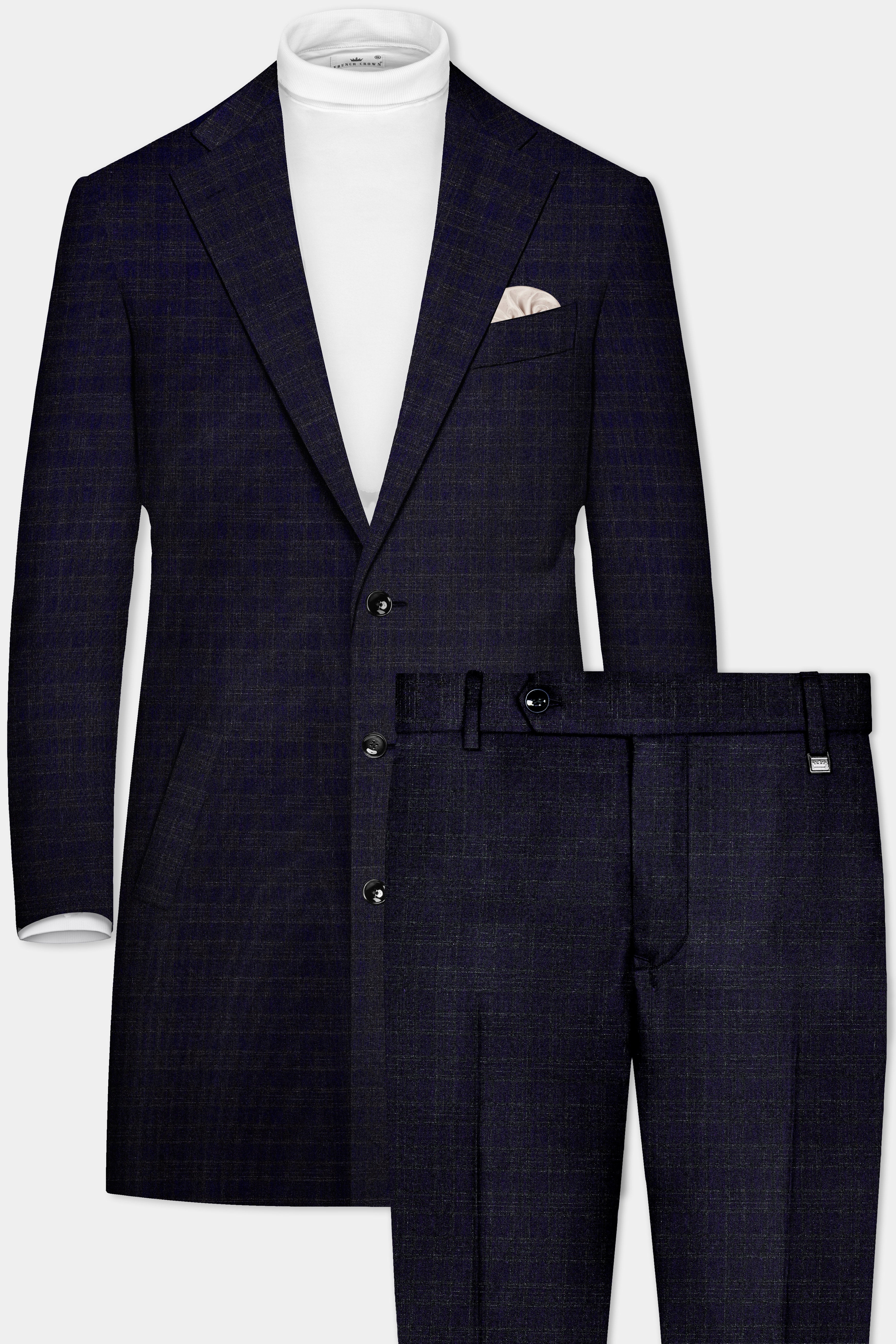 Ashford-Cinder Blue Plaid Wool Rich Trench Coat With Pant
