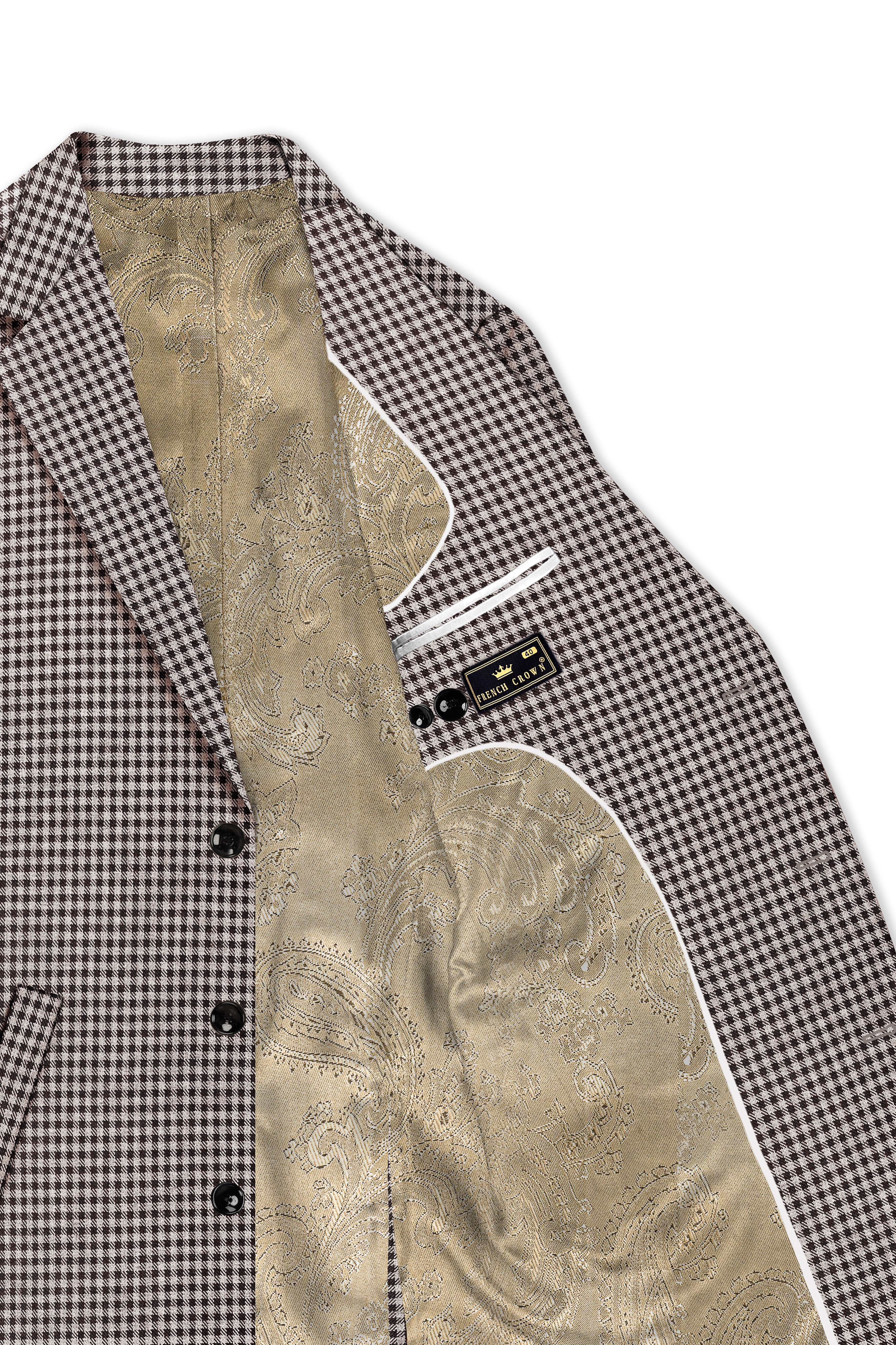 Imperium-Emperor Brown And Swiss Cream Gingham Plaid Tweed Single Breasted Trench Coat With Pant