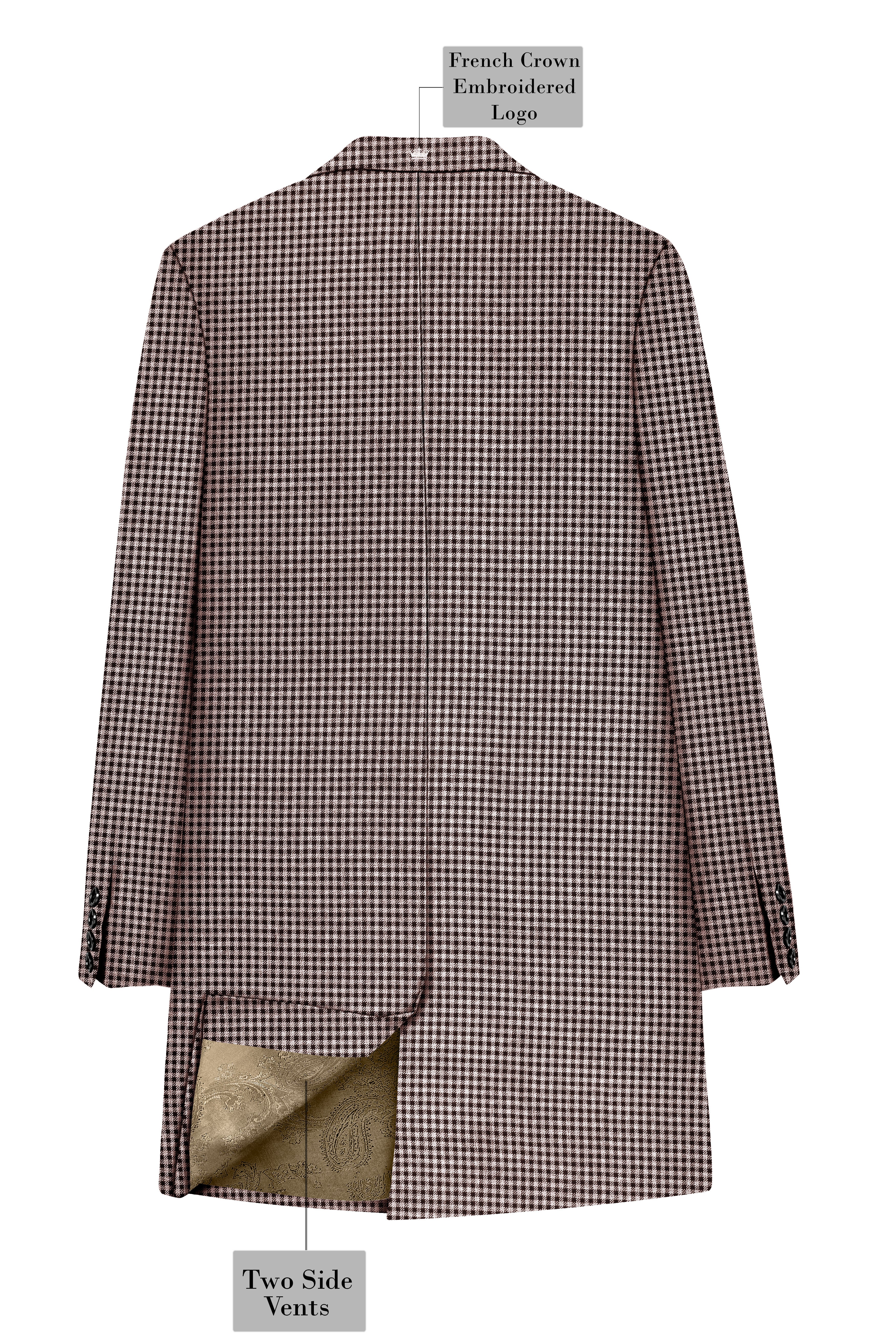 Imperium-Emperor Brown And Swiss Cream Gingham Plaid Tweed Single Breasted Trench Coat With Pant