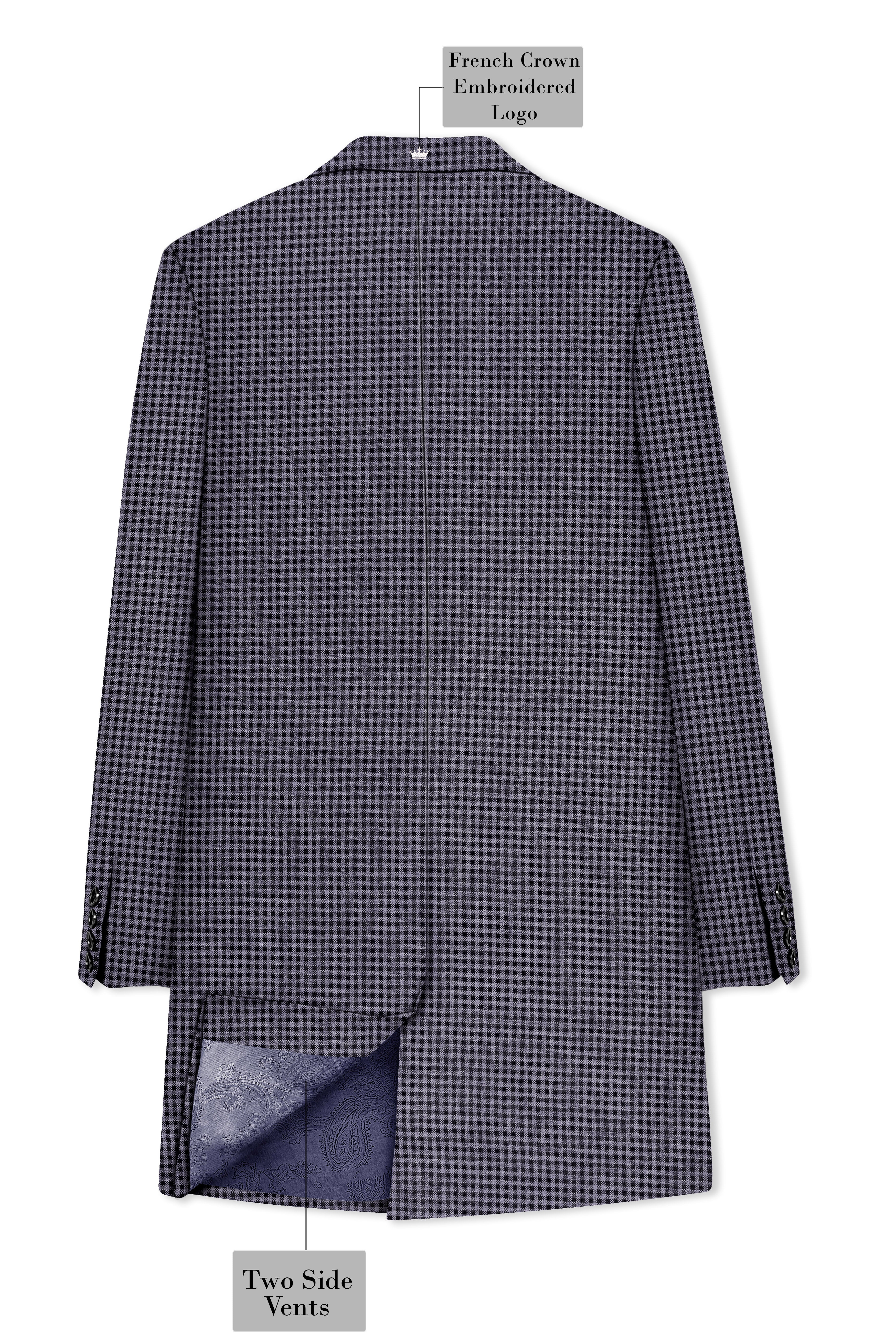 Zenith-Mirage Blue And venus Gray Gingham Plaid Tweed Single Breasted Trench Coat With Pant