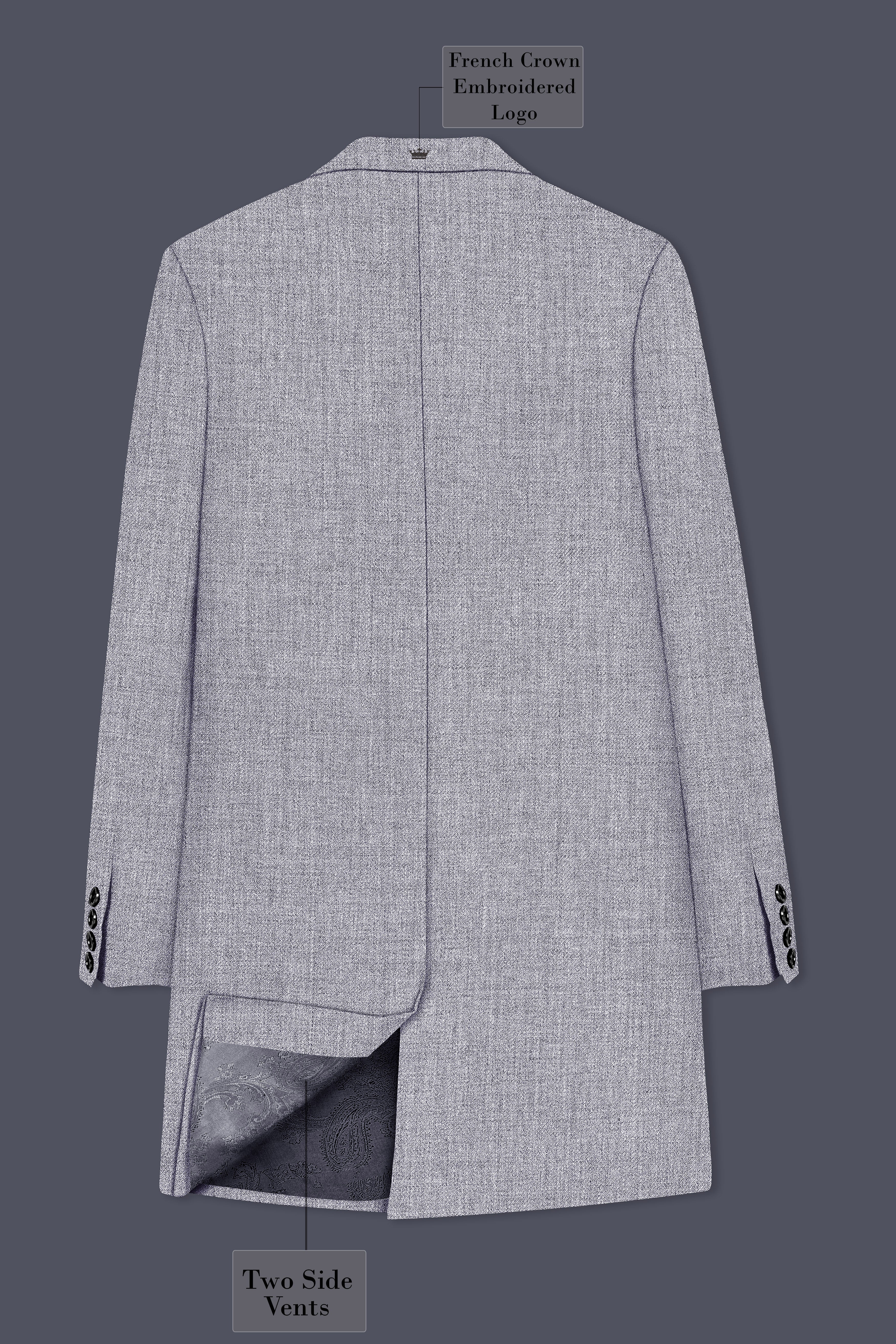 Alpine-Mountain Mist Gray Textured Tweed Single Breasted Trench Coat With Pant