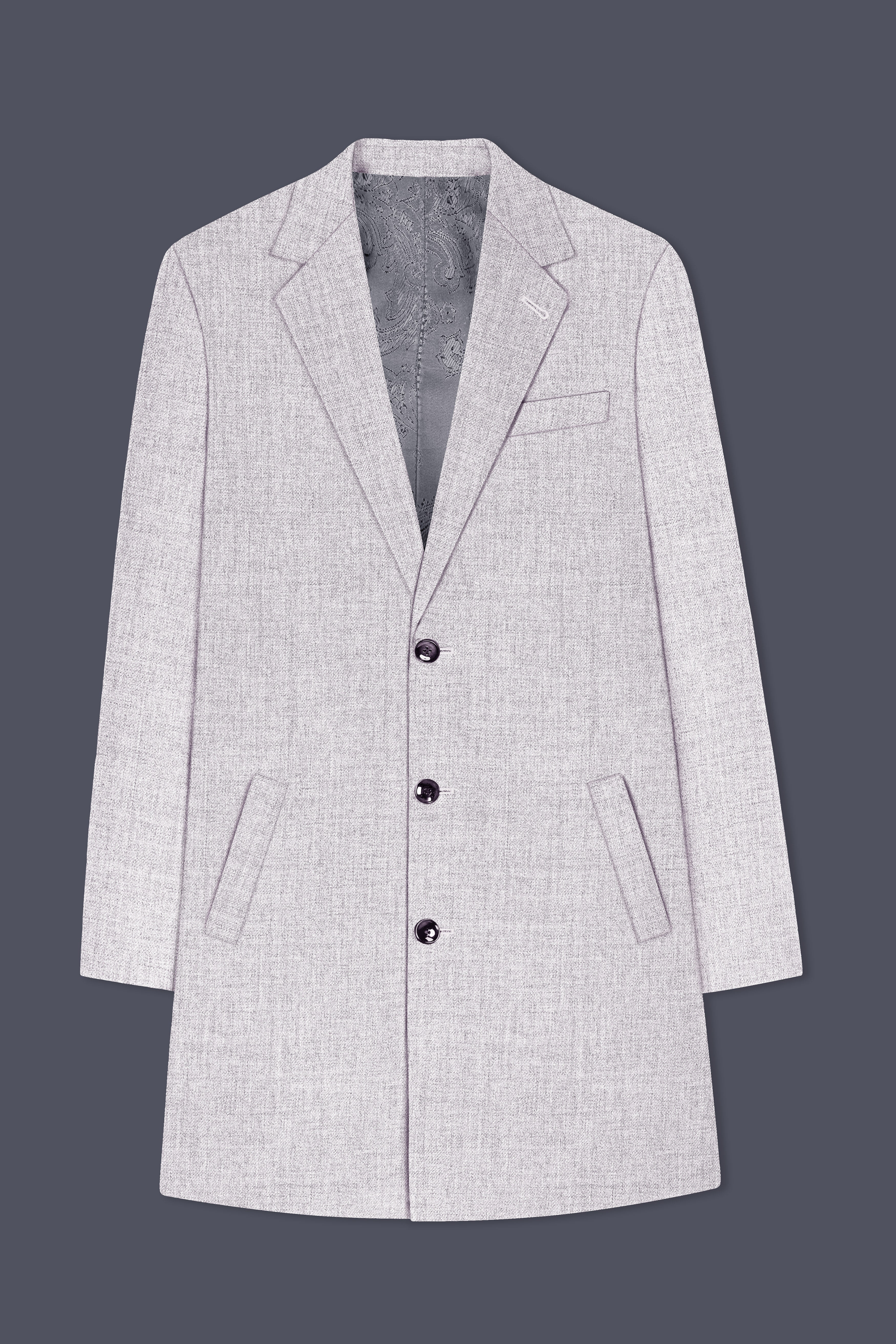 Glacier-Lilac Gray Textured Tweed Single Breasted Trench Coat With Pant