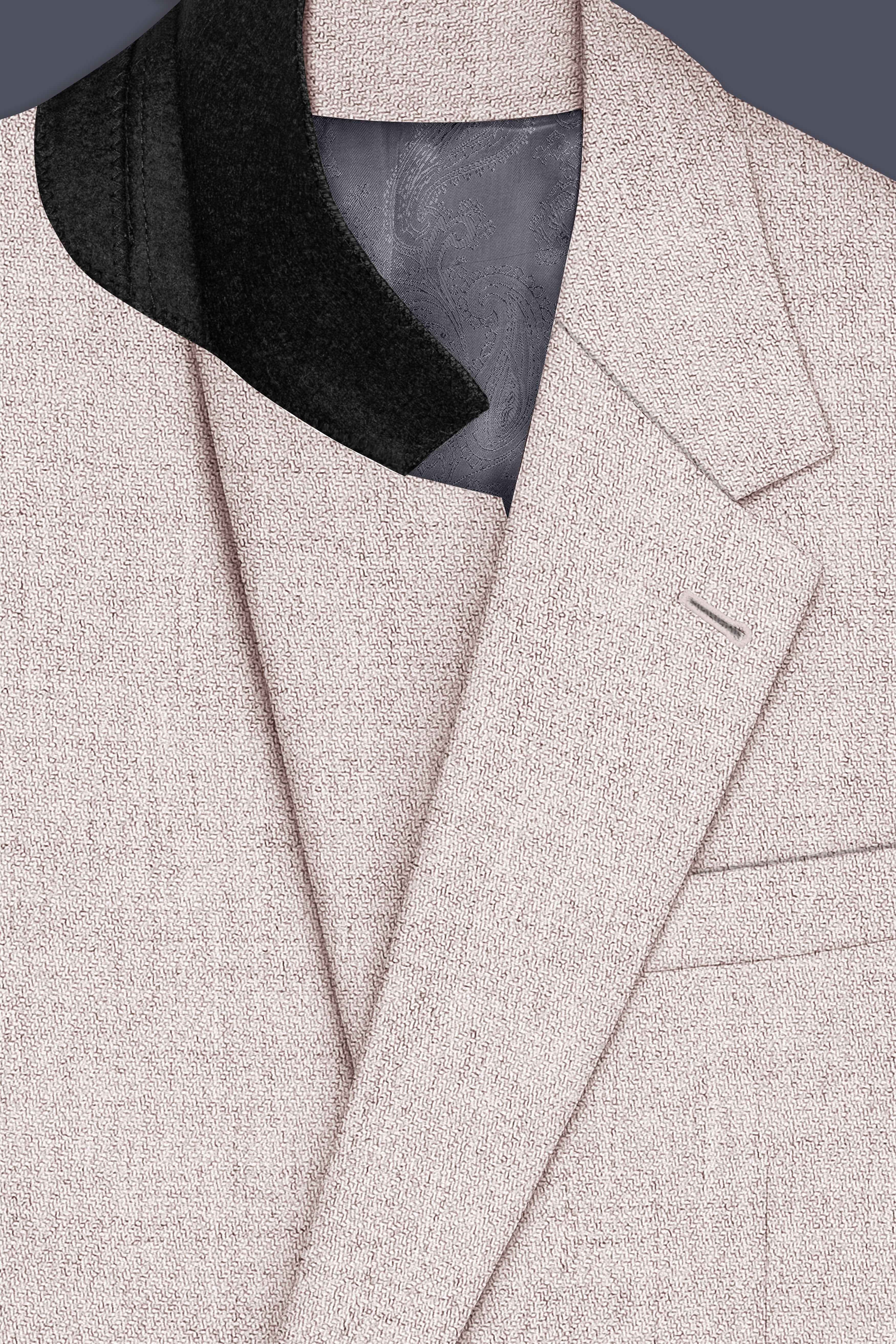 Ivorytail-Timberwolf Cream Textured Tweed Single Breasted Trench Coat With Pant