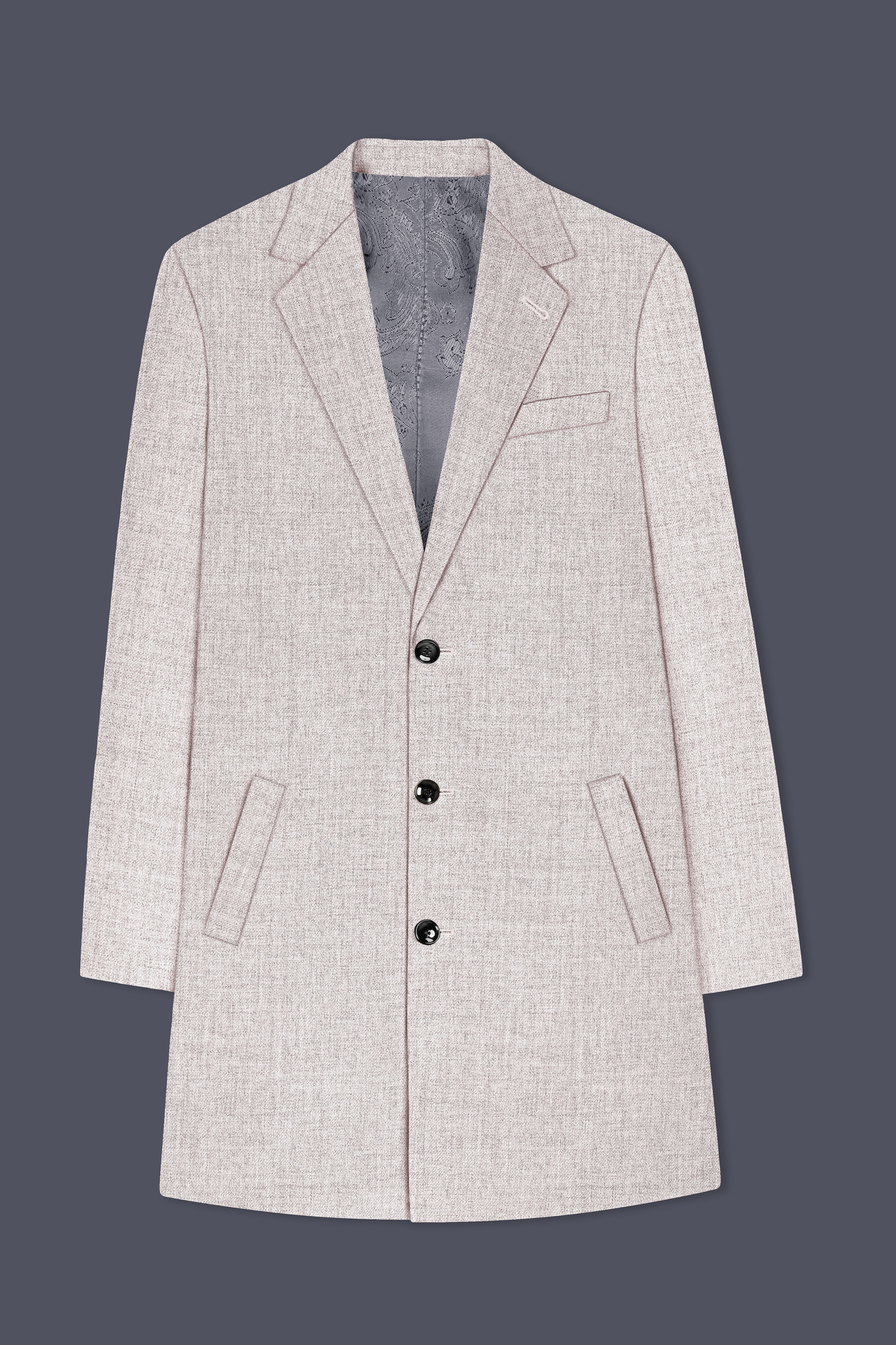 Ivorytail-Timberwolf Cream Textured Tweed Single Breasted Trench Coat With Pant