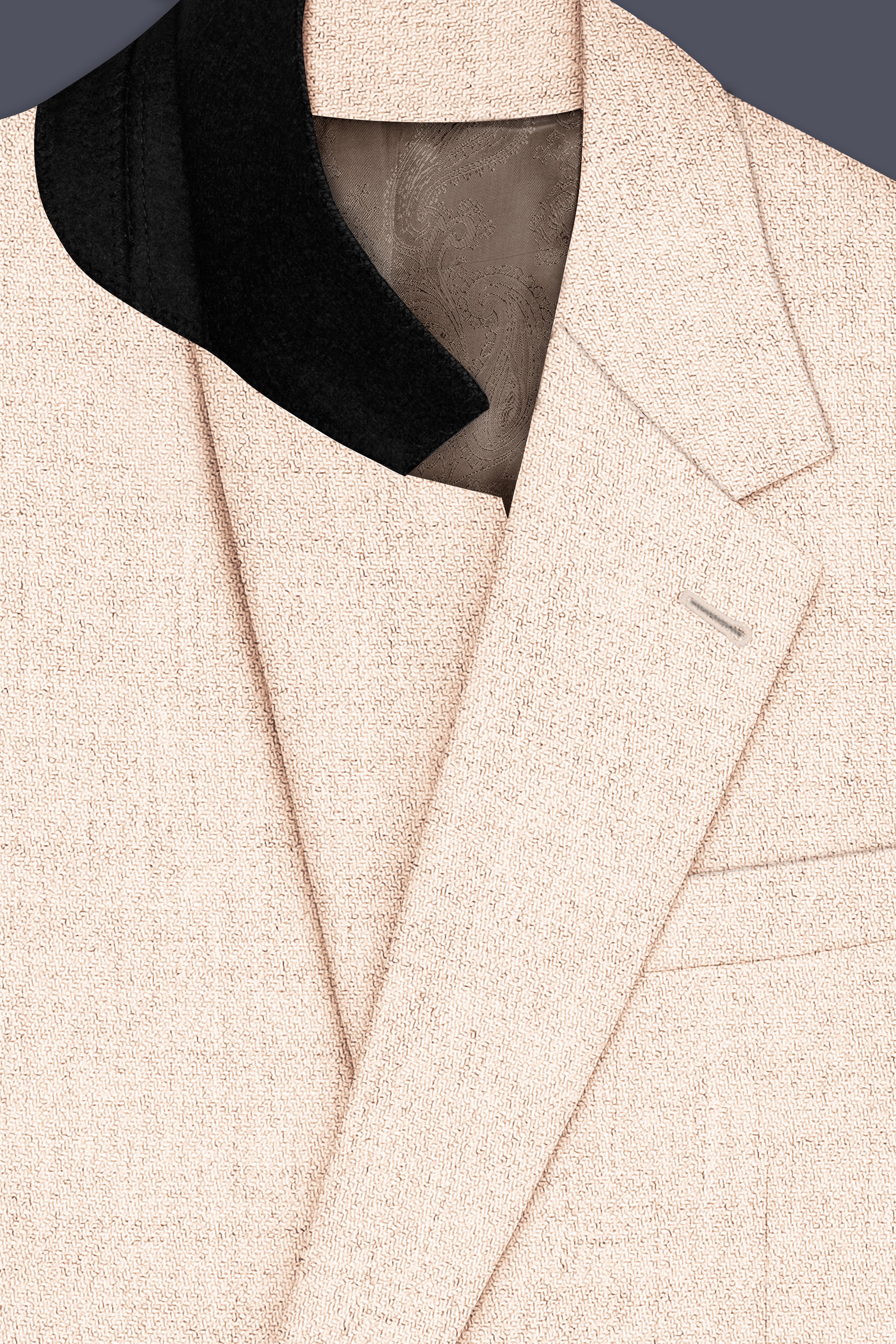 Velour-Derby Cream Textured Tweed Single Breasted Trench Coat With Pant