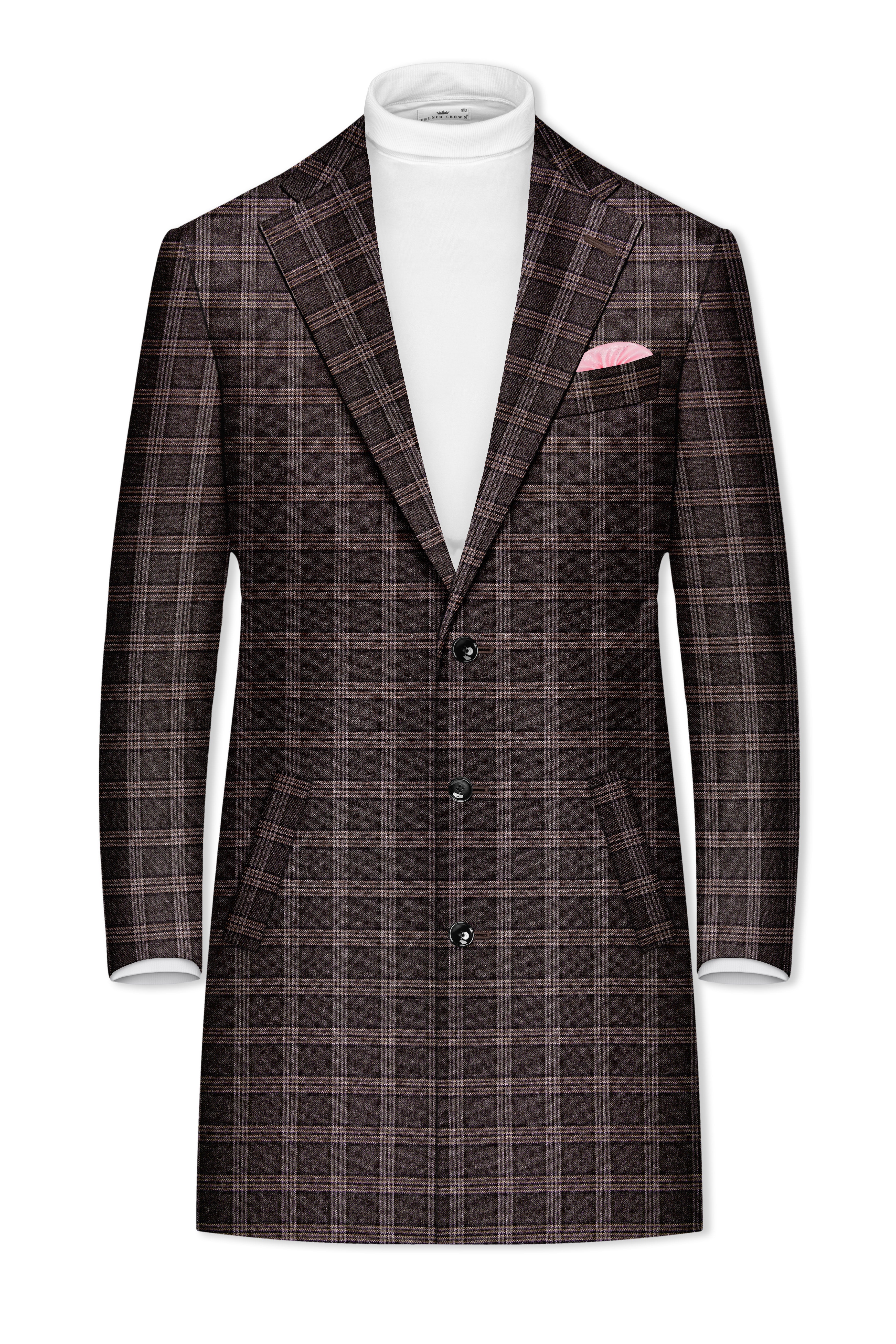 Eclenzo-Eclipse Brown Plaid Tweed Single Breasted Overcoat With Pant