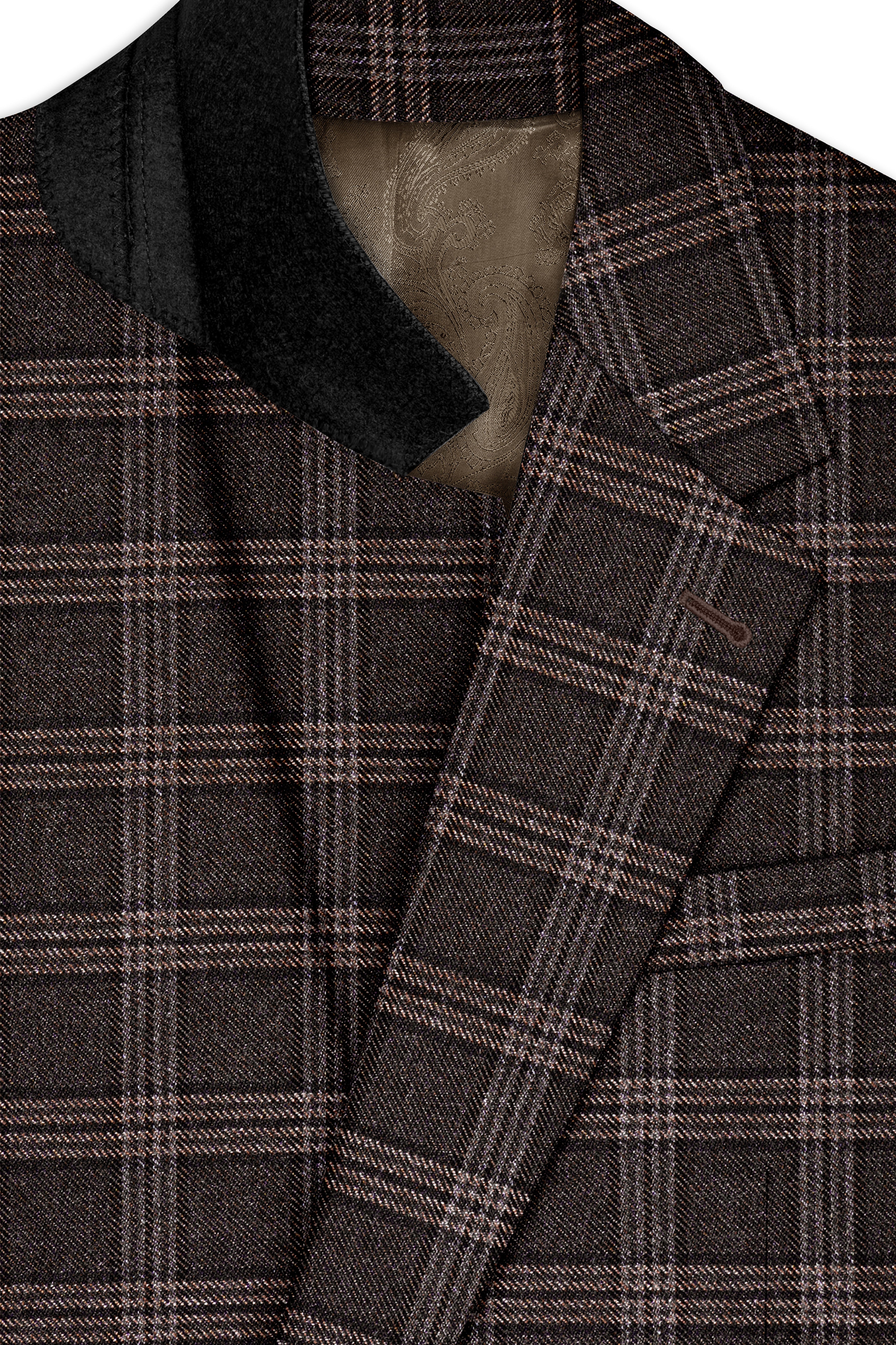 Eclenzo-Eclipse Brown Plaid Tweed Single Breasted Overcoat With Pant