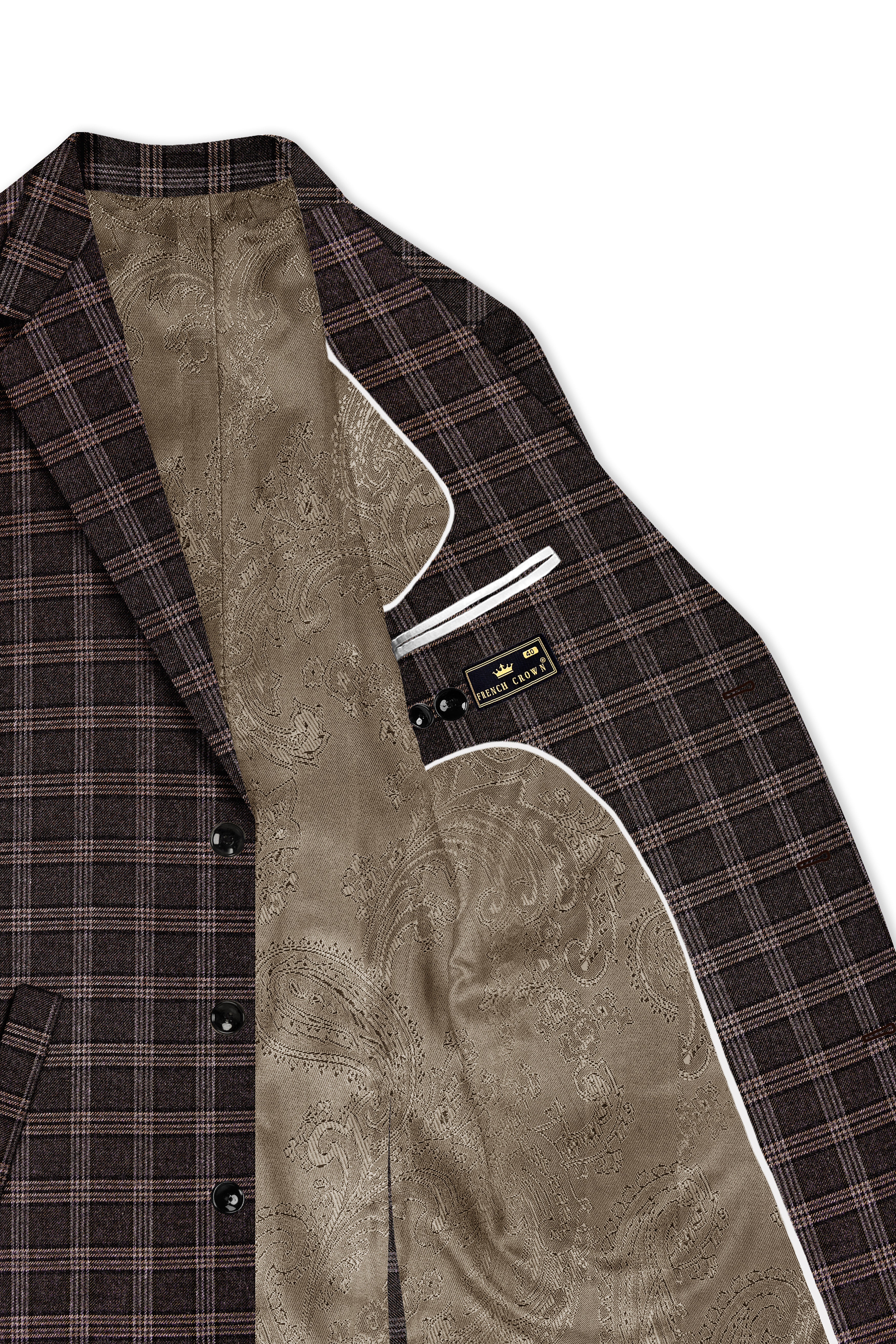 Eclenzo-Eclipse Brown Plaid Tweed Single Breasted Overcoat With Pant