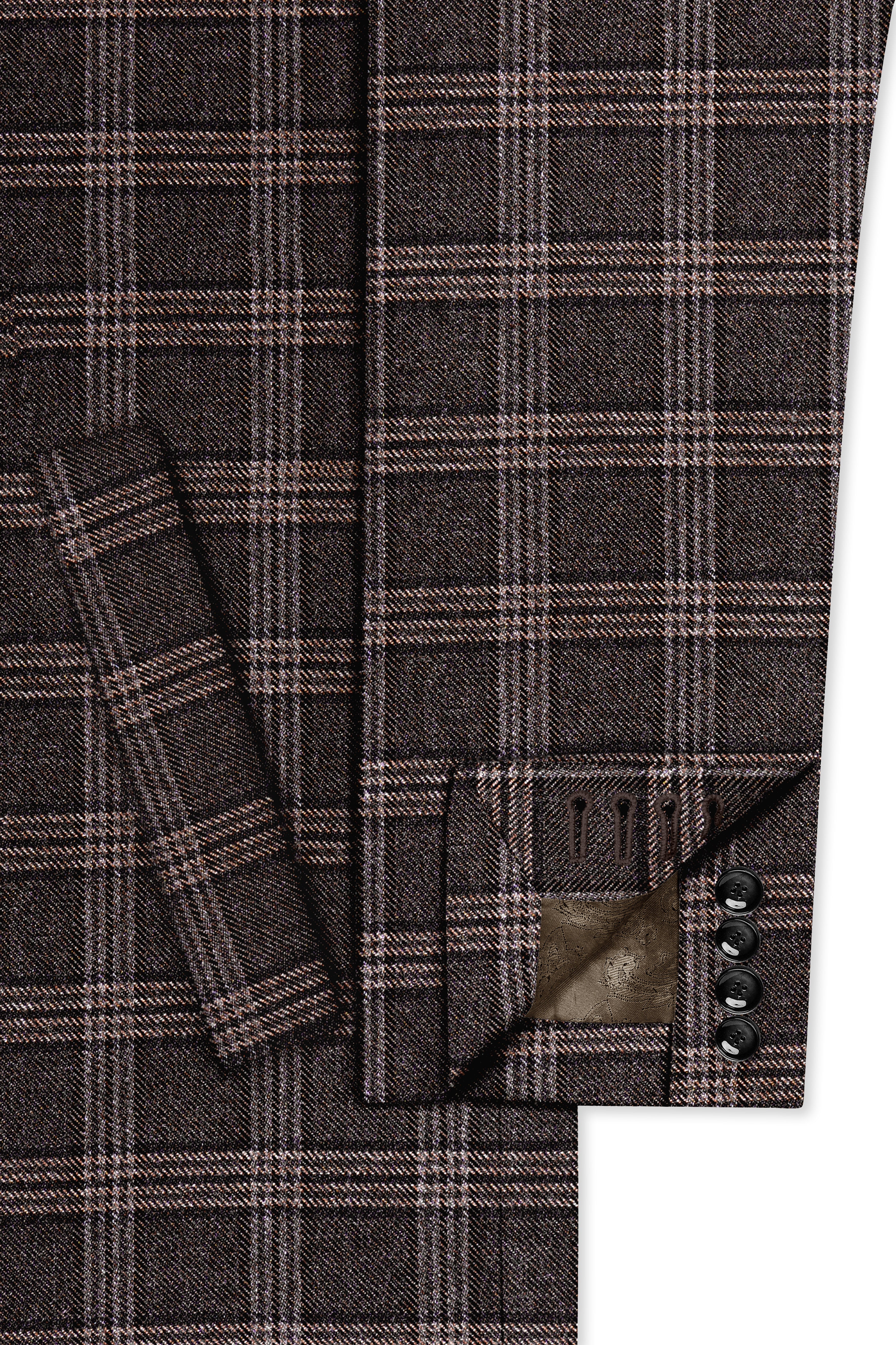 Eclenzo-Eclipse Brown Plaid Tweed Single Breasted Overcoat With Pant