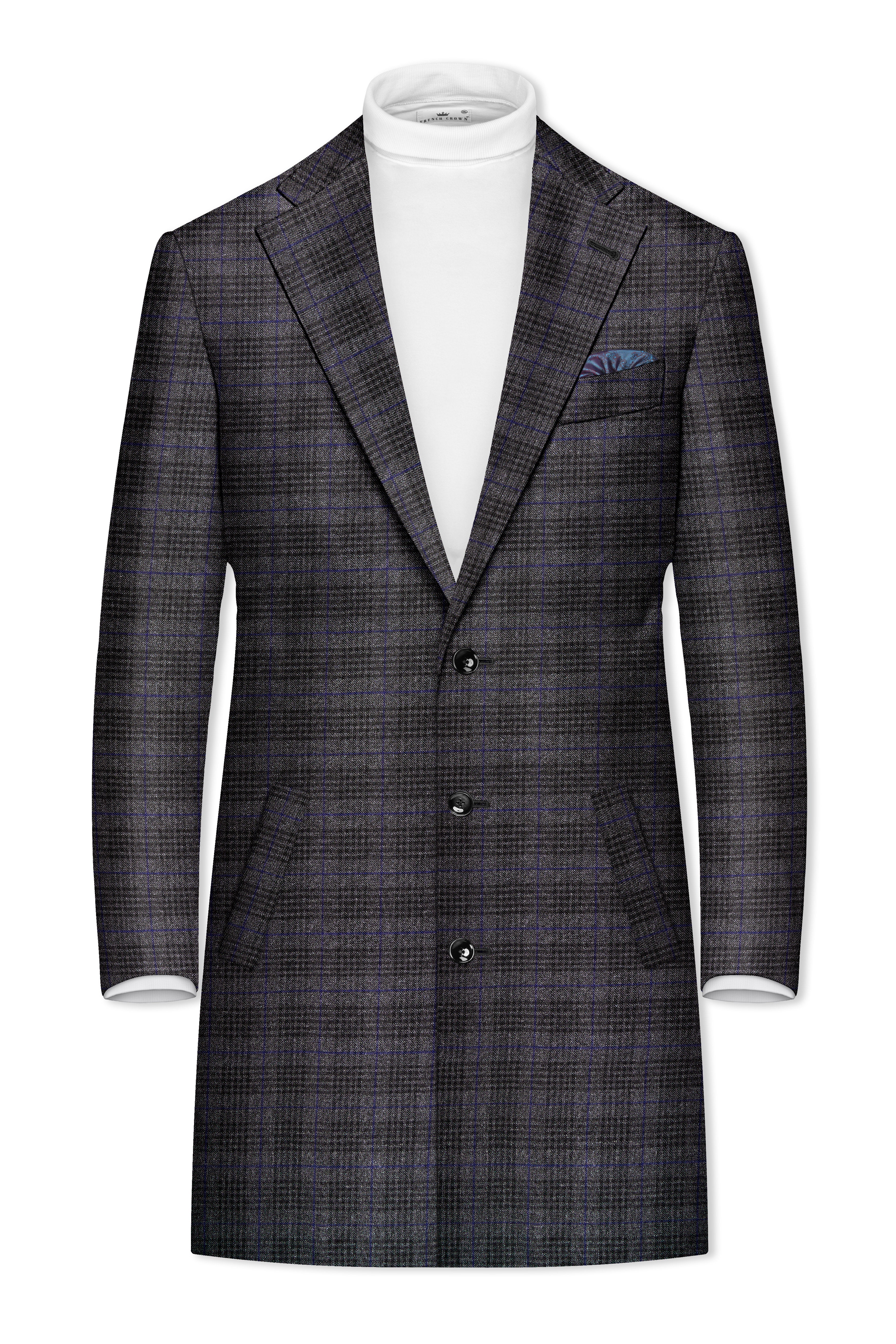 Cinerro-Shark Gray Plaid Tweed Single Breasted Trench Coat With Pant