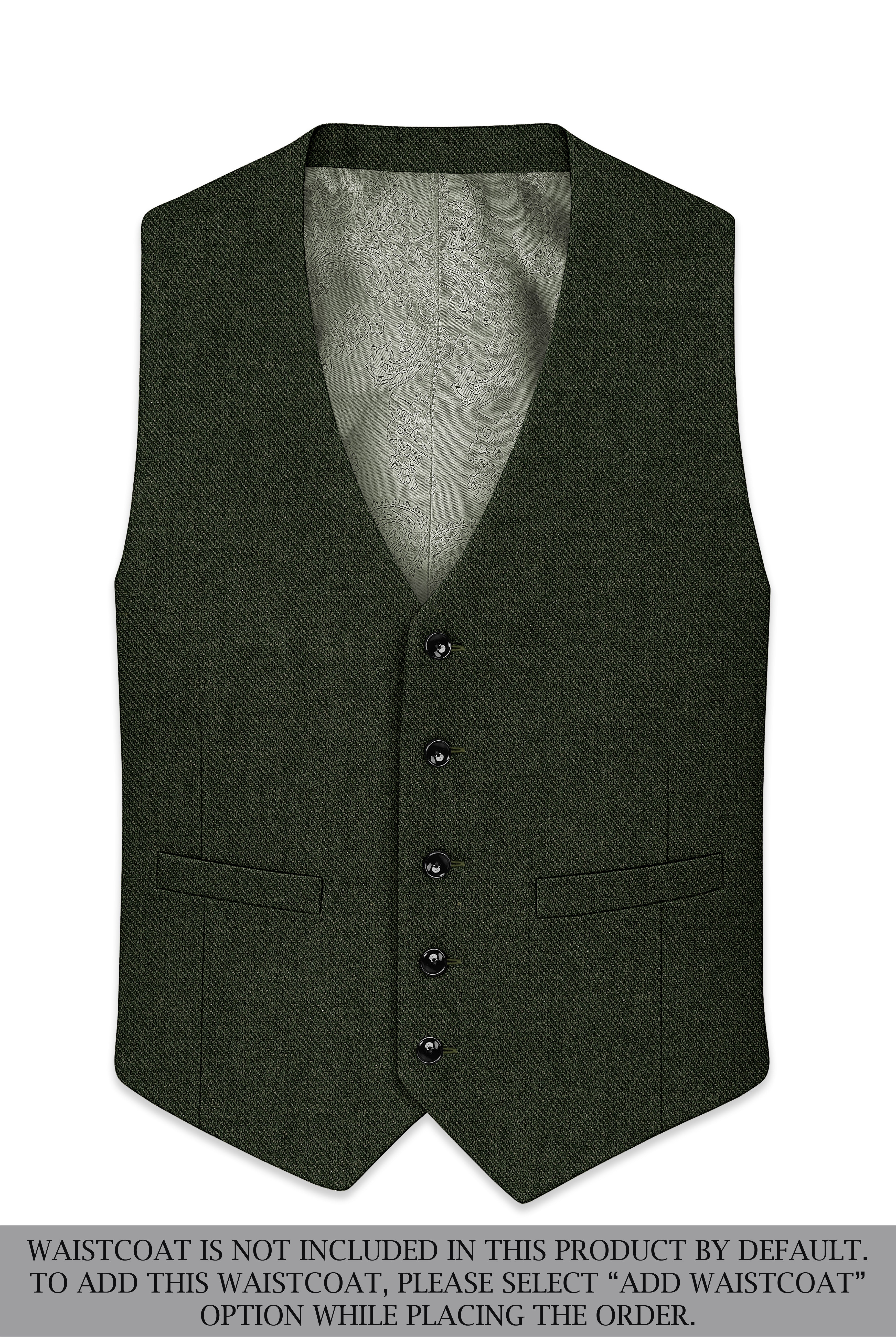 Olvoro-Rifle Green Textured Tweed Single Breasted Overcoat With Pant