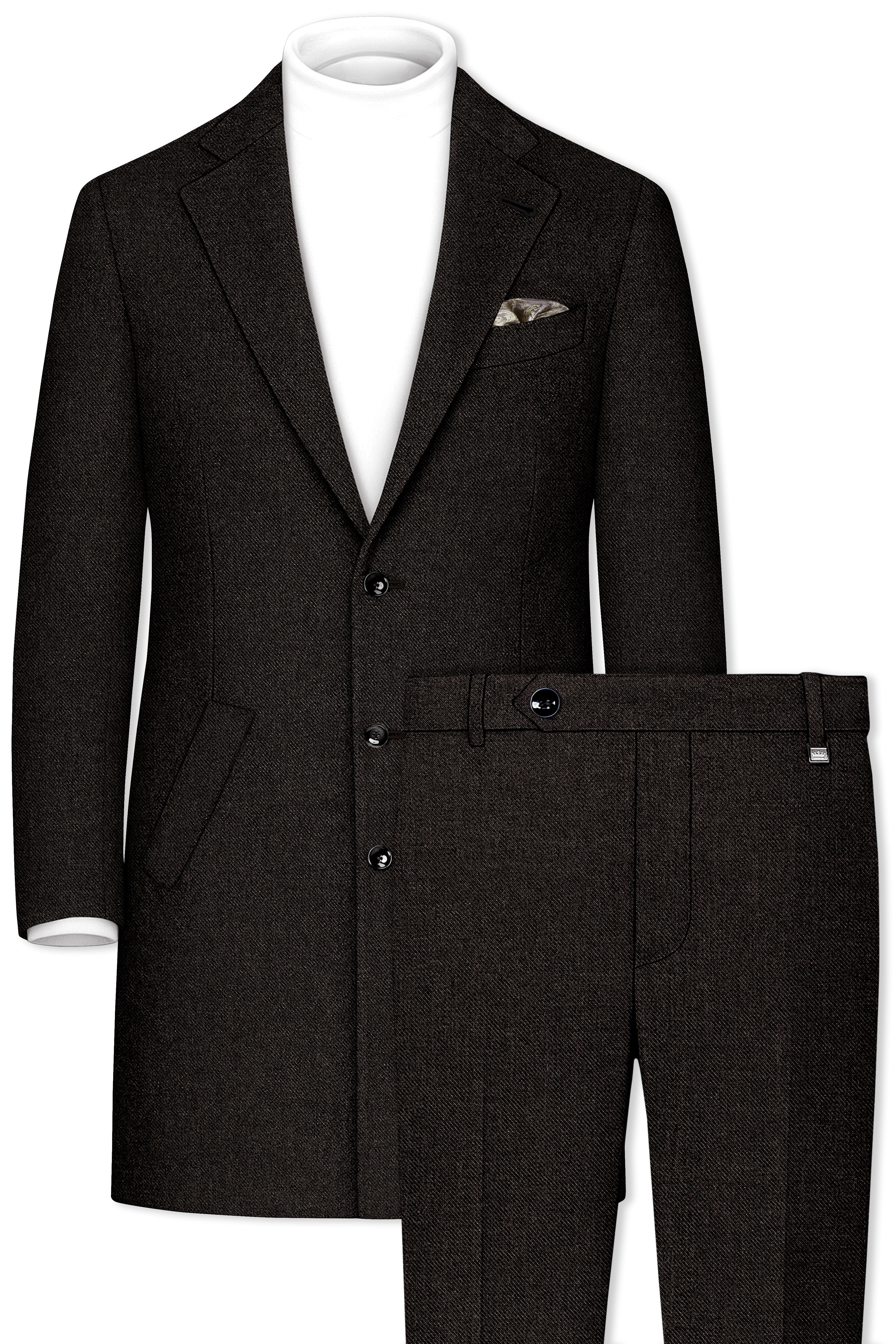 Aurezeus-Zeus Brown Textured Tweed Single Breasted Overcoat With Pant
