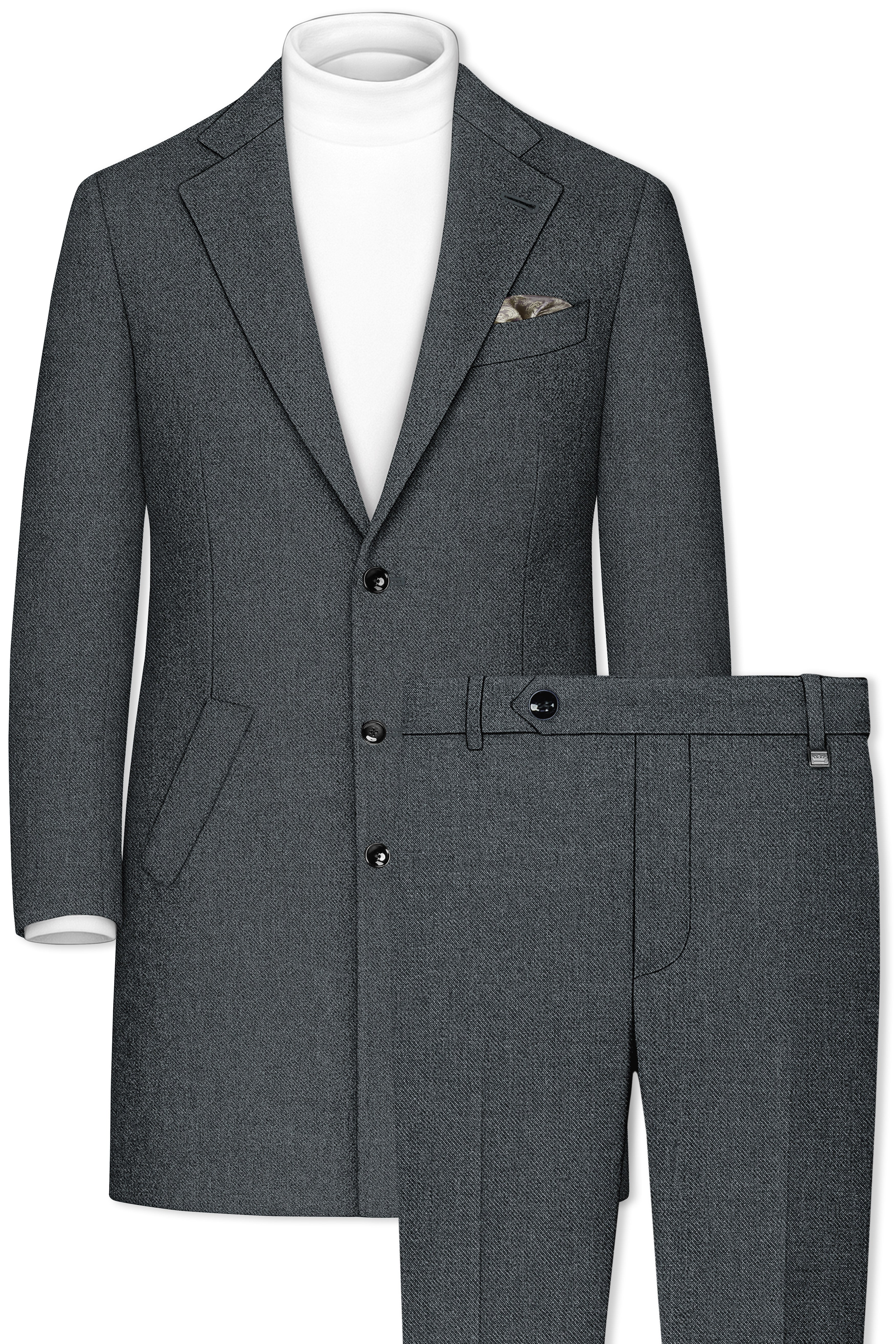 Gravano-Ship Gray Textured Tweed Single Breasted Overcoat With Pant