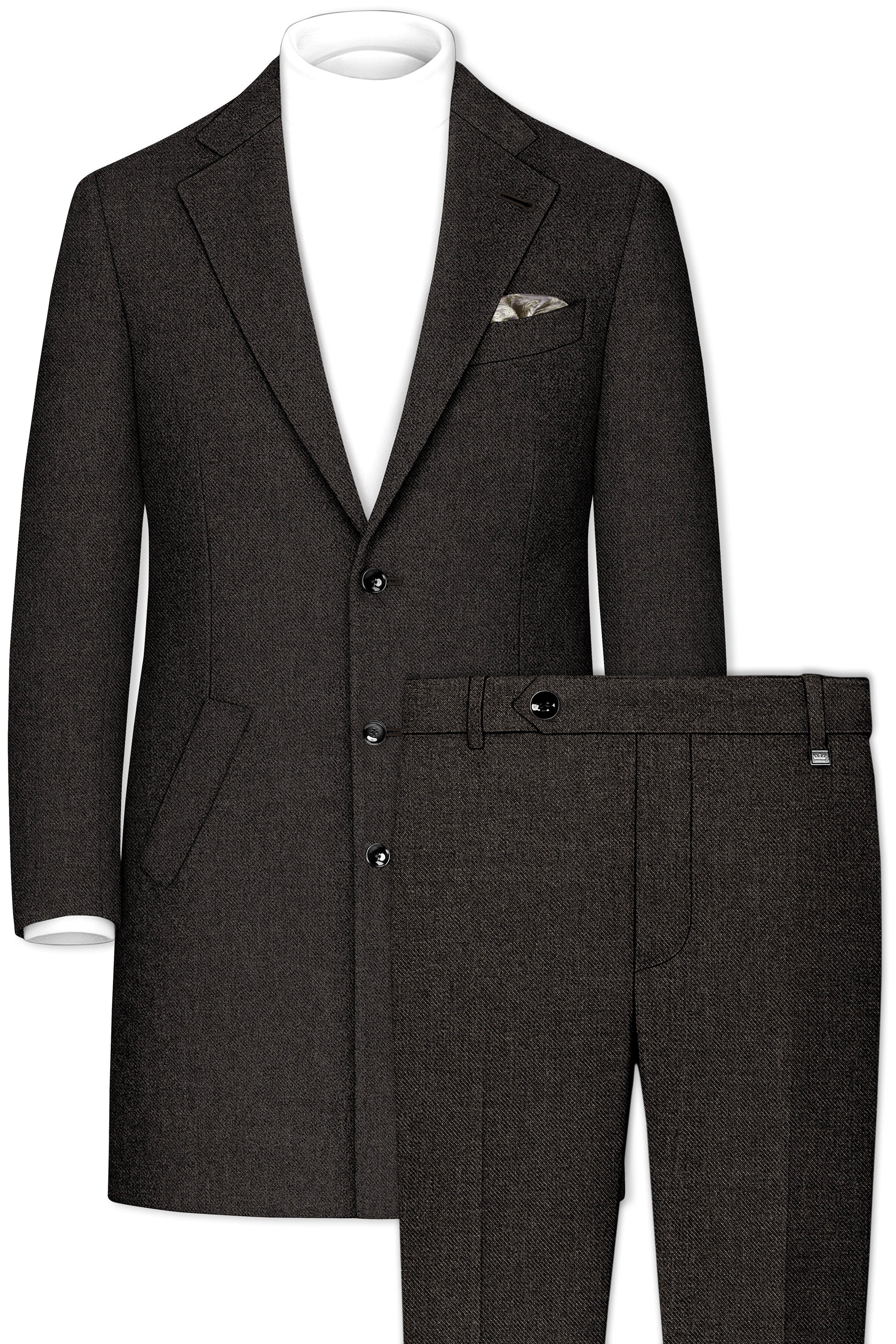 Auregond-Gondola Brown Textured Tweed Single Breasted Overcoat With Pant