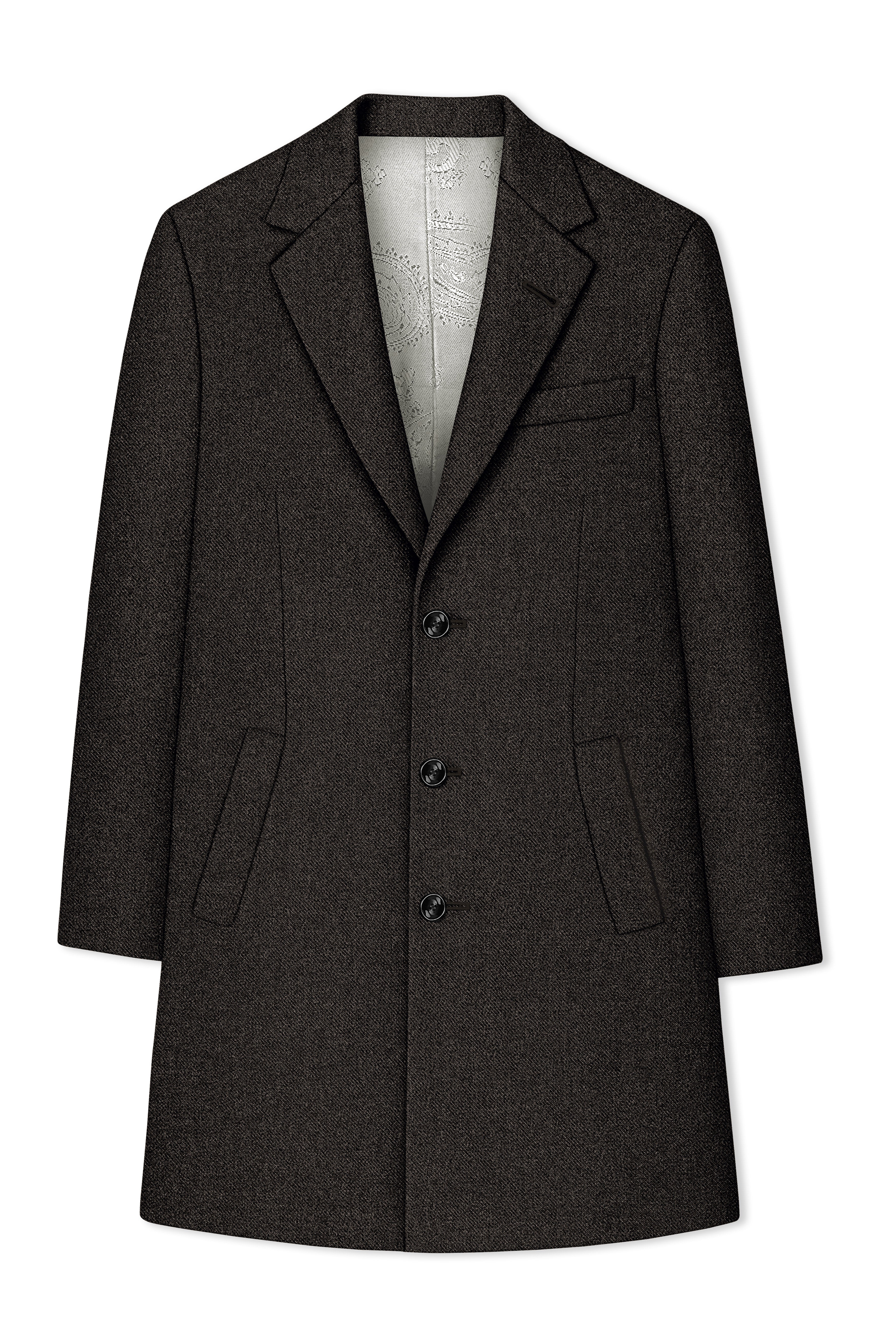 Auregond-Gondola Brown Textured Tweed Single Breasted Overcoat With Pant