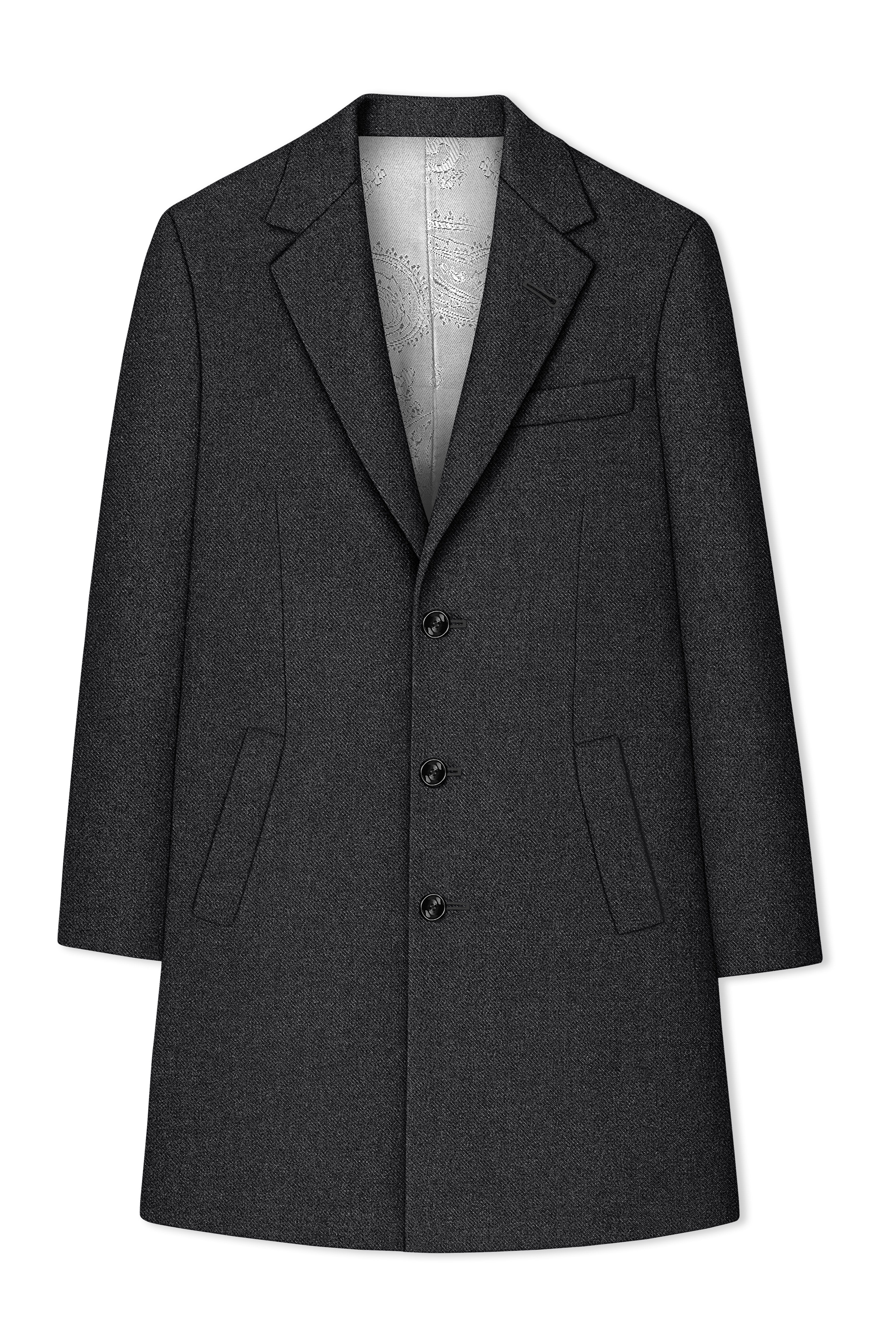 Metallo-Gunmetal Gray Textured Tweed Single Breasted Overcoat With Pant
