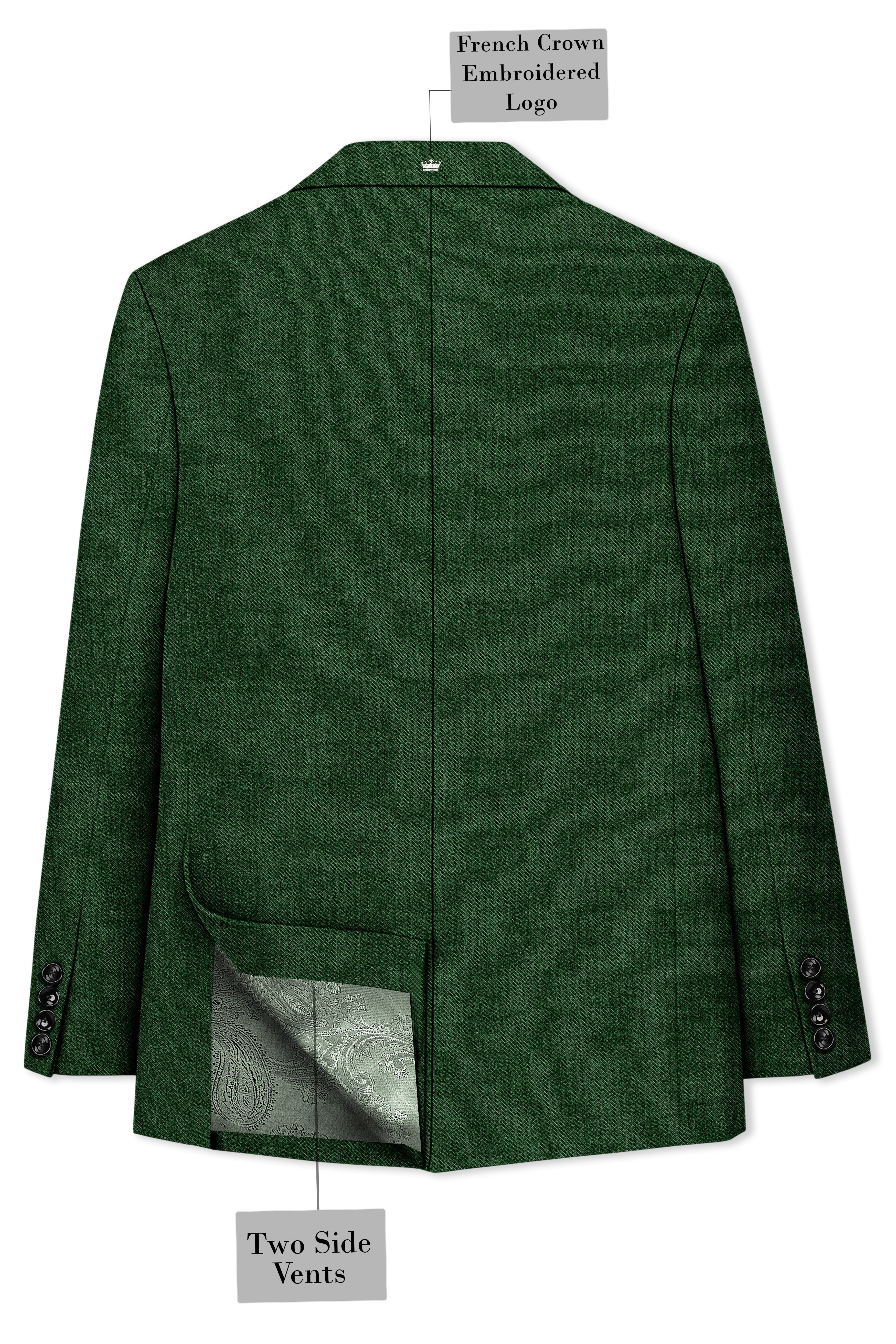 Virenza-Mystle Green Textured Tweed Single Breasted Overcoat With Pant