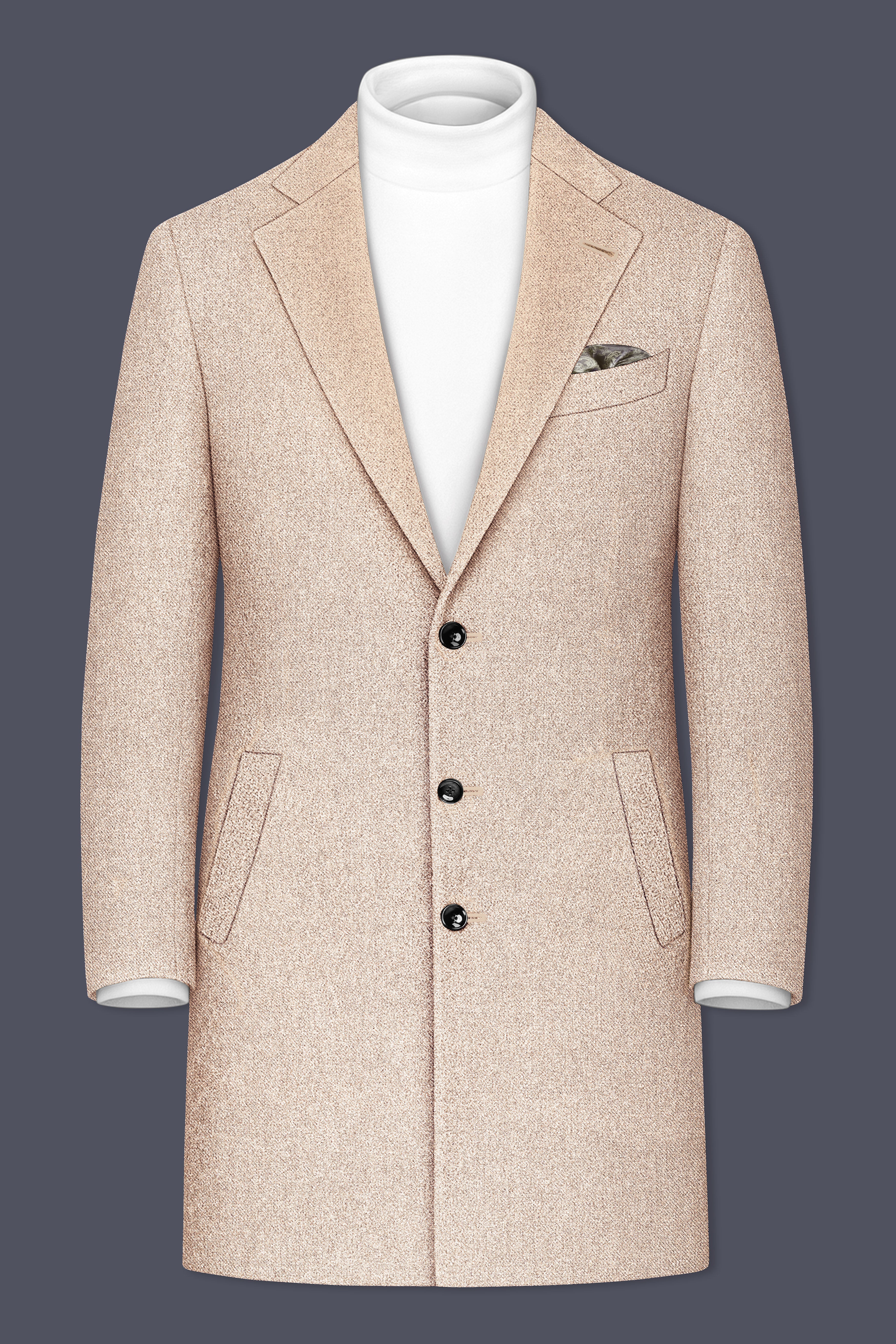 Ivoro-Bizarre Cream Textured Tweed Single Breasted Overcoat