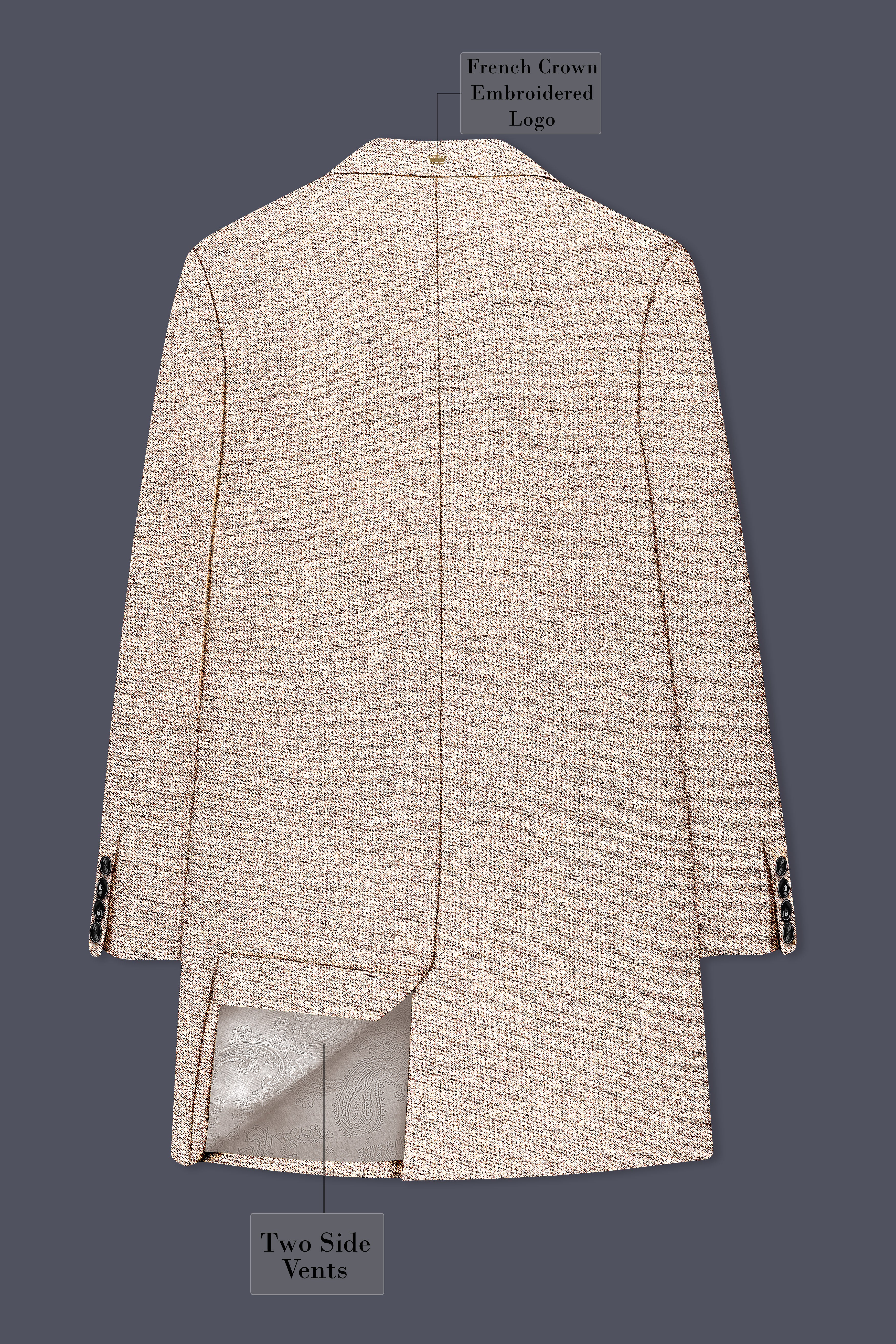 Ivoro-Bizarre Cream Textured Tweed Single Breasted Overcoat