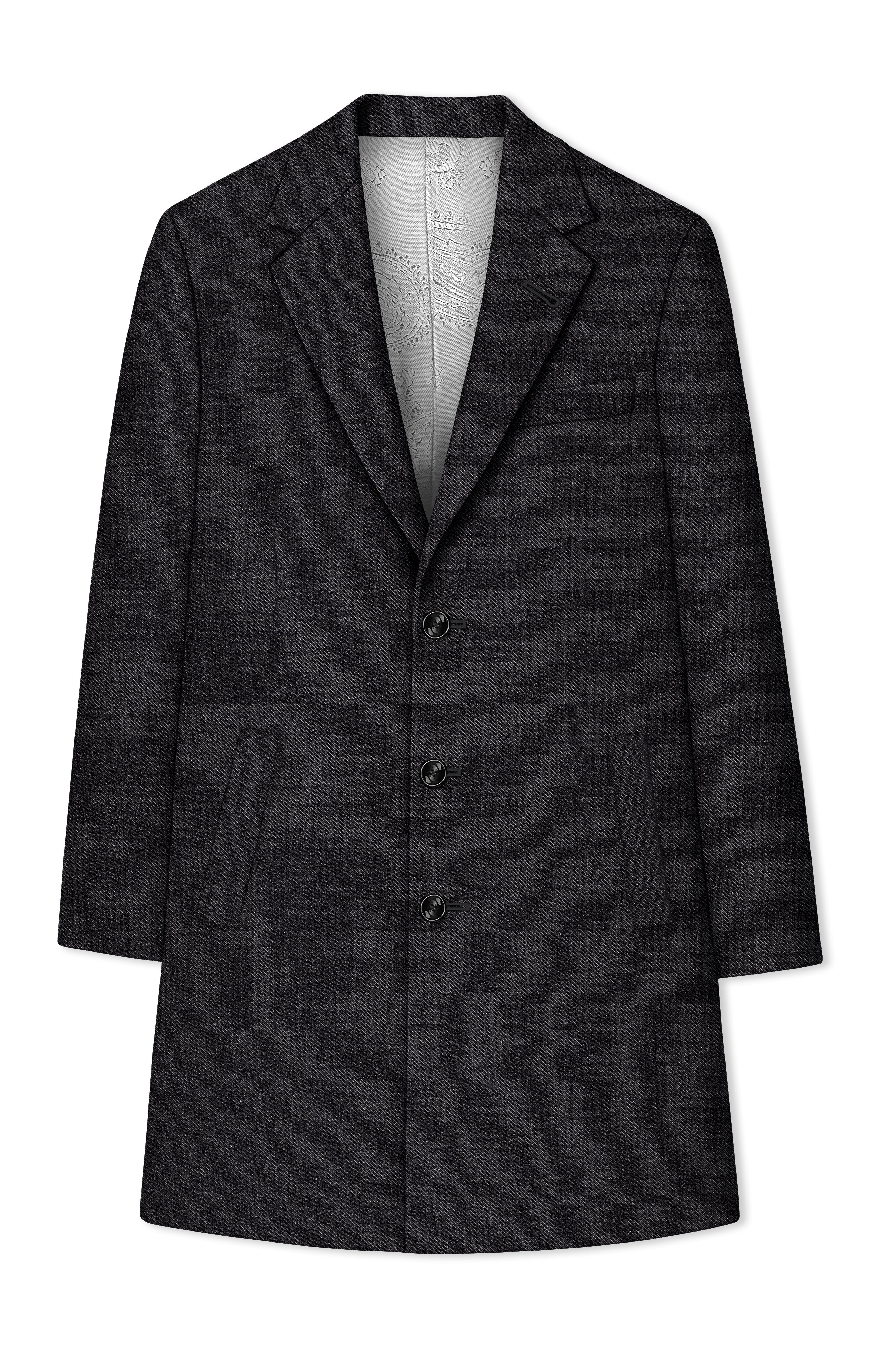 Cinerro-Mine Shaft Gray Textured Tweed Single Breasted Overcoat With Pant