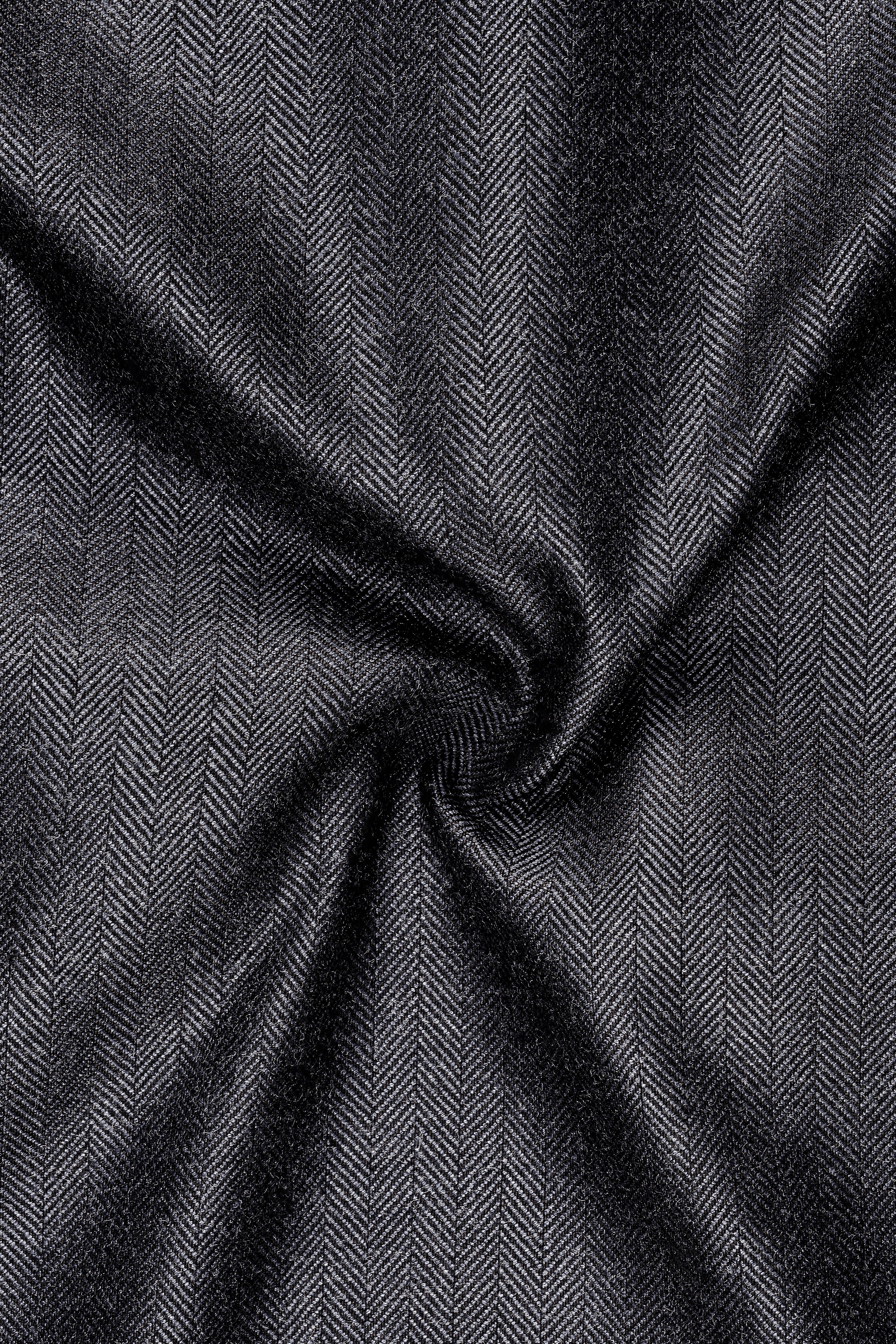 Silvoro-Iridium Gray Herringbone Textured Tweed Single Breasted Overcoat With Pant