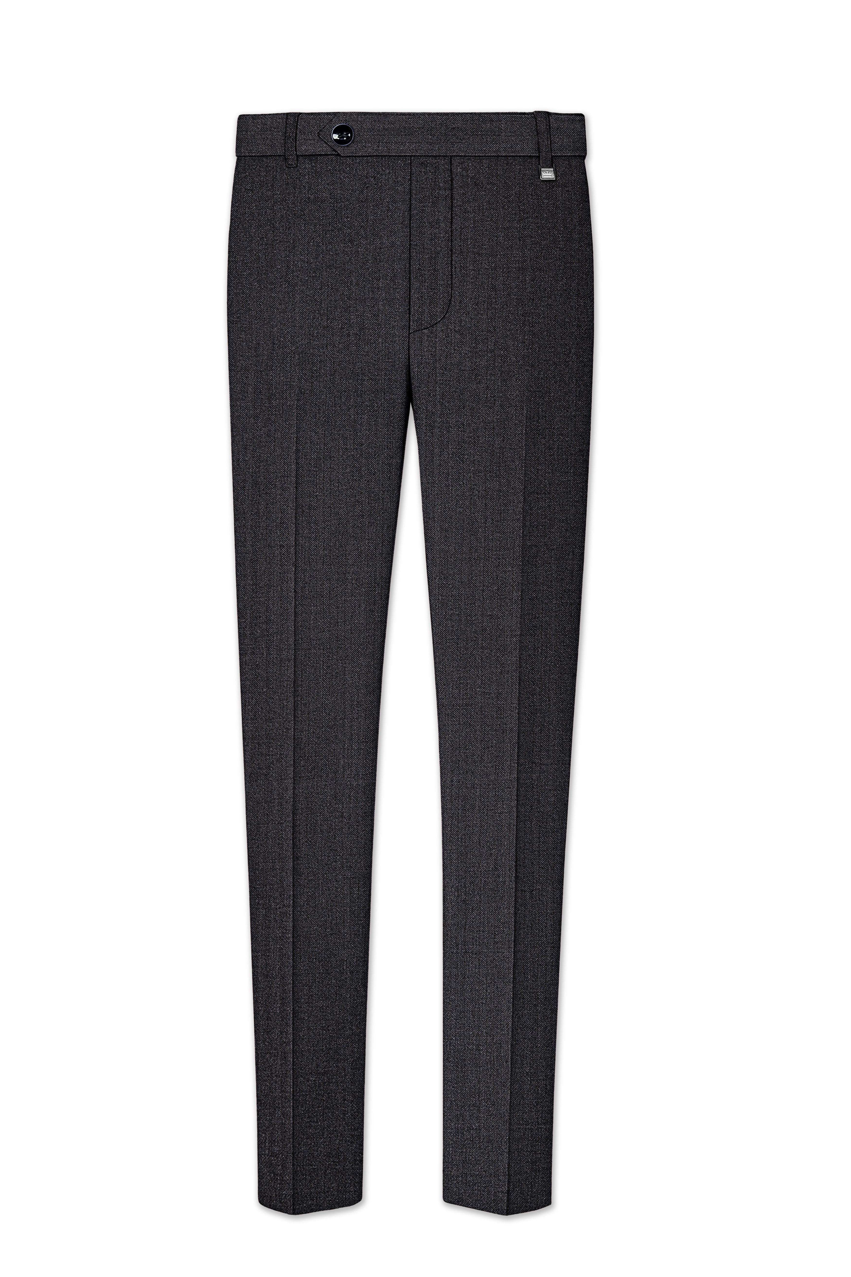Imperion-Charcoal Gray Herringbone Textured Tweed Single Breasted Overcoat With Pant