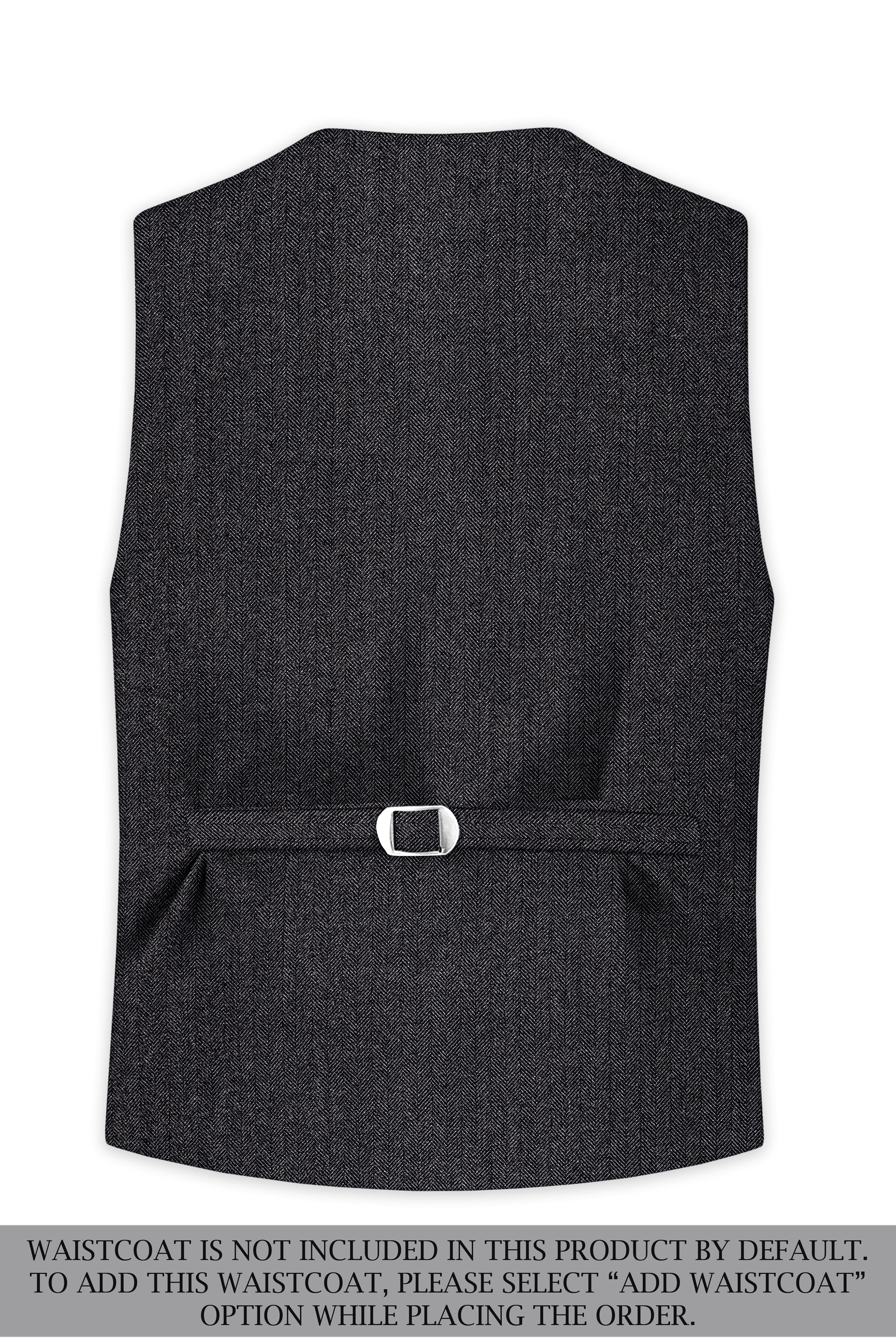 Imperion-Charcoal Gray Herringbone Textured Tweed Single Breasted Overcoat With Pant