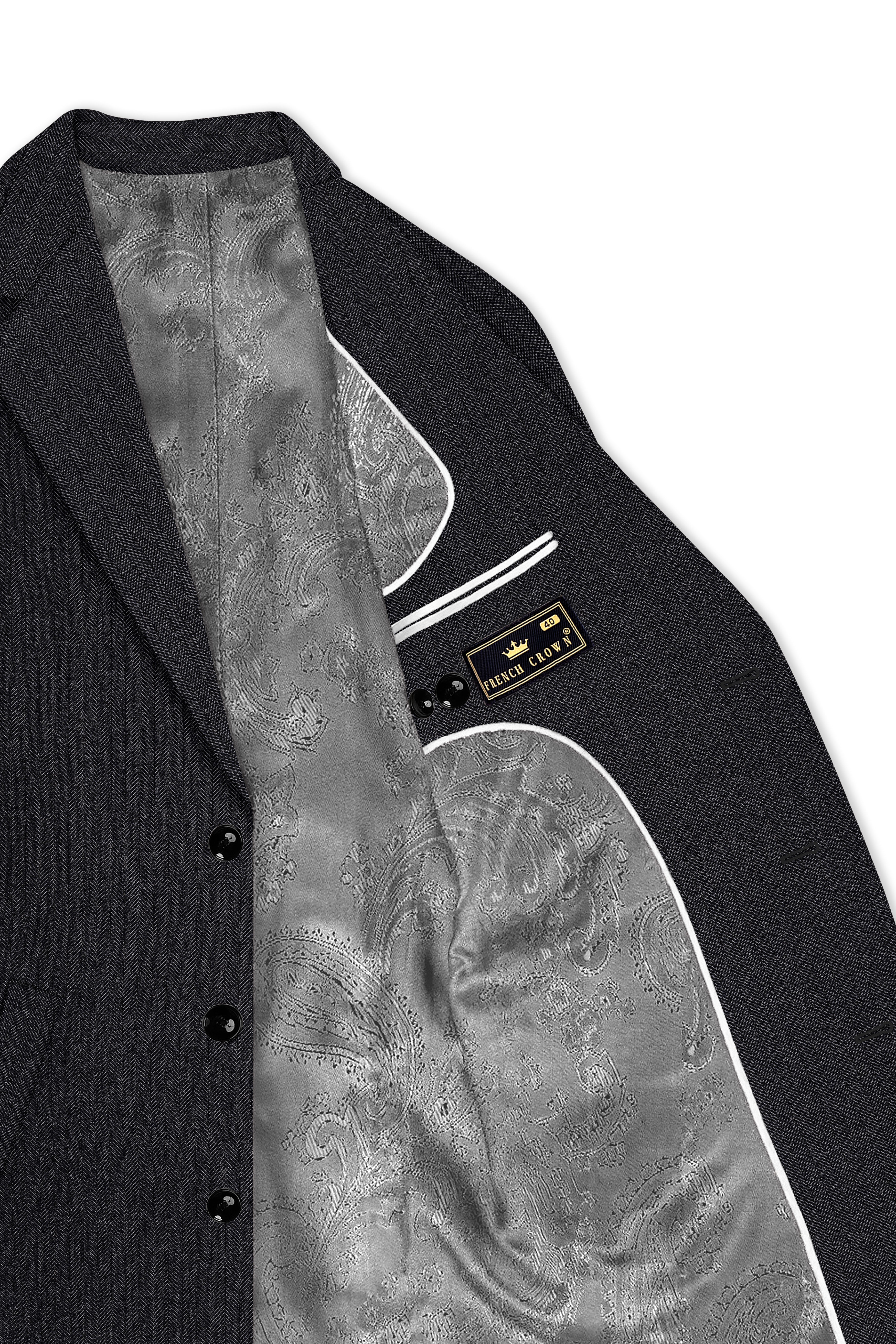 Imperion-Charcoal Gray Herringbone Textured Tweed Single Breasted Overcoat With Pant