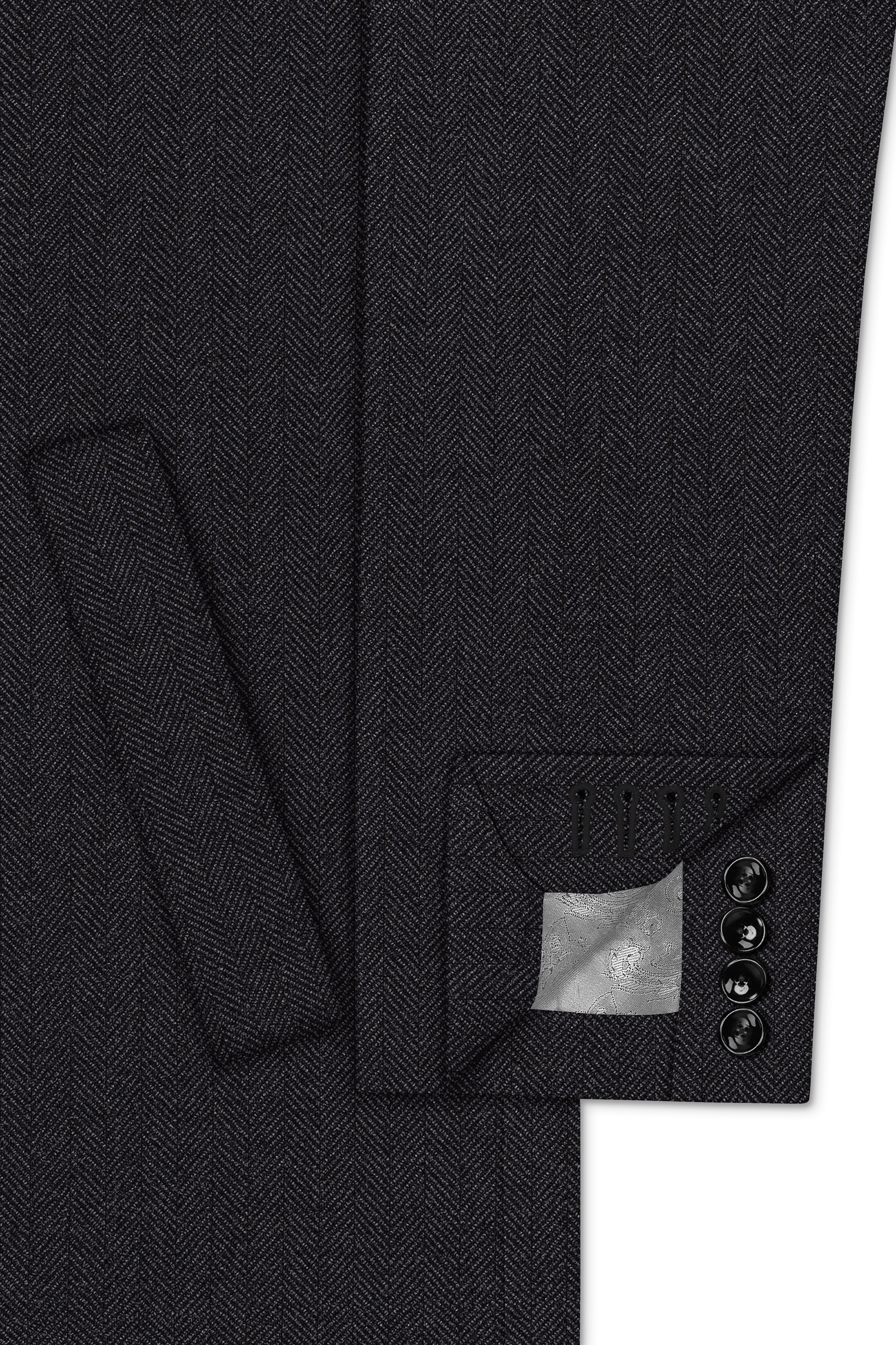 Imperion-Charcoal Gray Herringbone Textured Tweed Single Breasted Overcoat With Pant