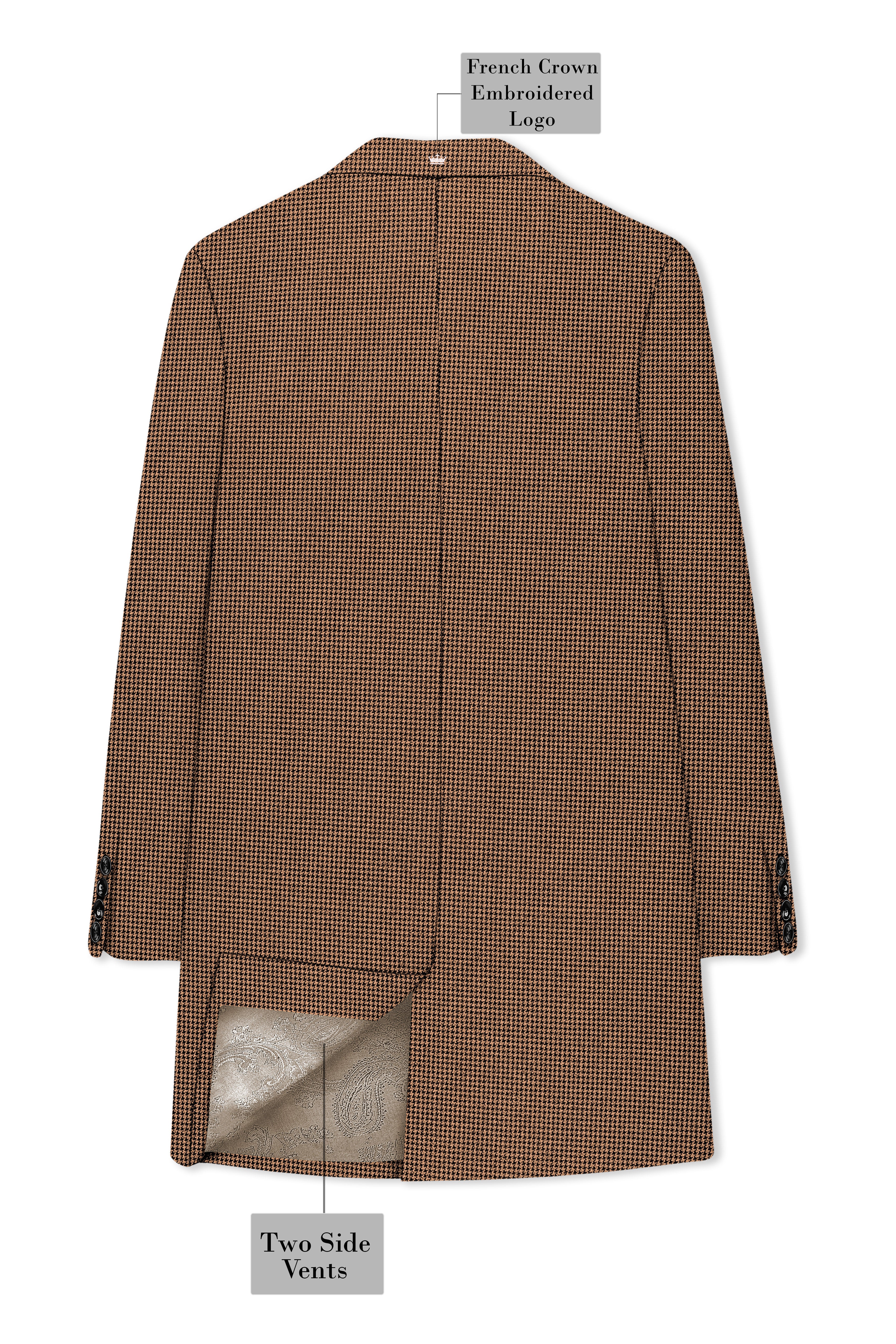 Regalis-Rope Brown Classic Houndstooth Textured Tweed Single Breasted Overcoat With Pant