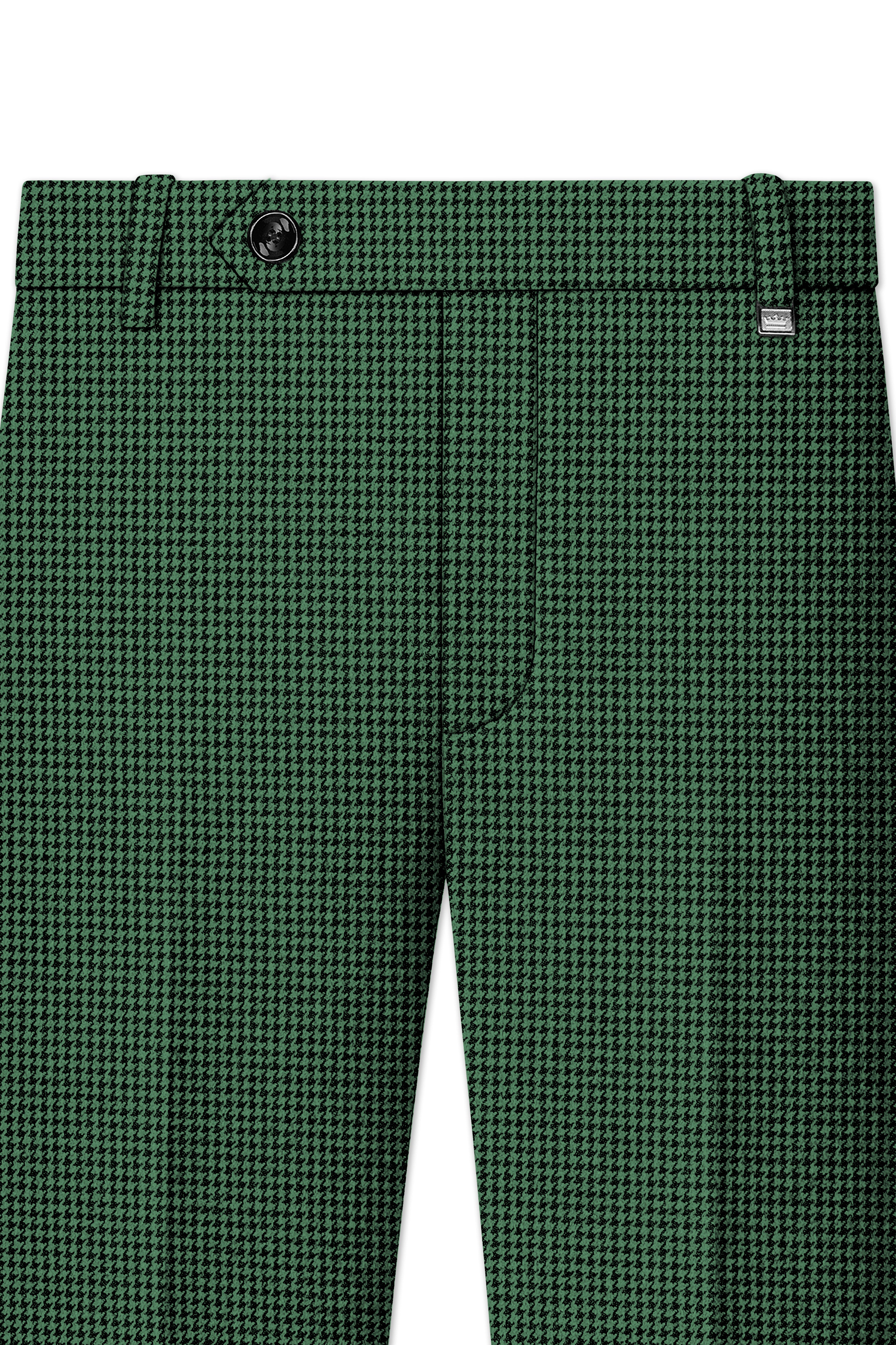 Regent-Plantation Green Classic Houndstooth Textured Tweed Single Breasted Overcoat With Pant
