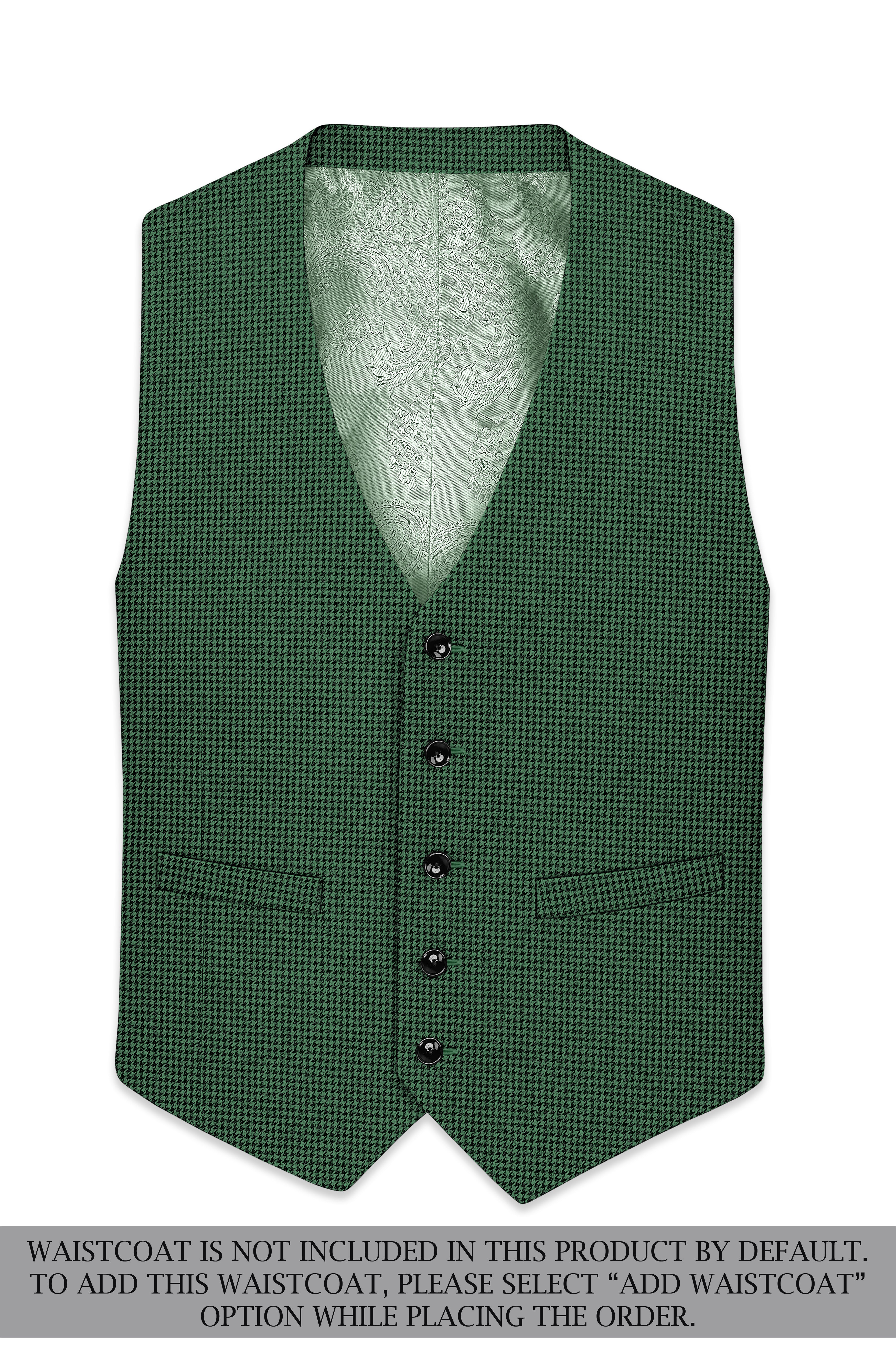 Regent-Plantation Green Classic Houndstooth Textured Tweed Single Breasted Overcoat With Pant