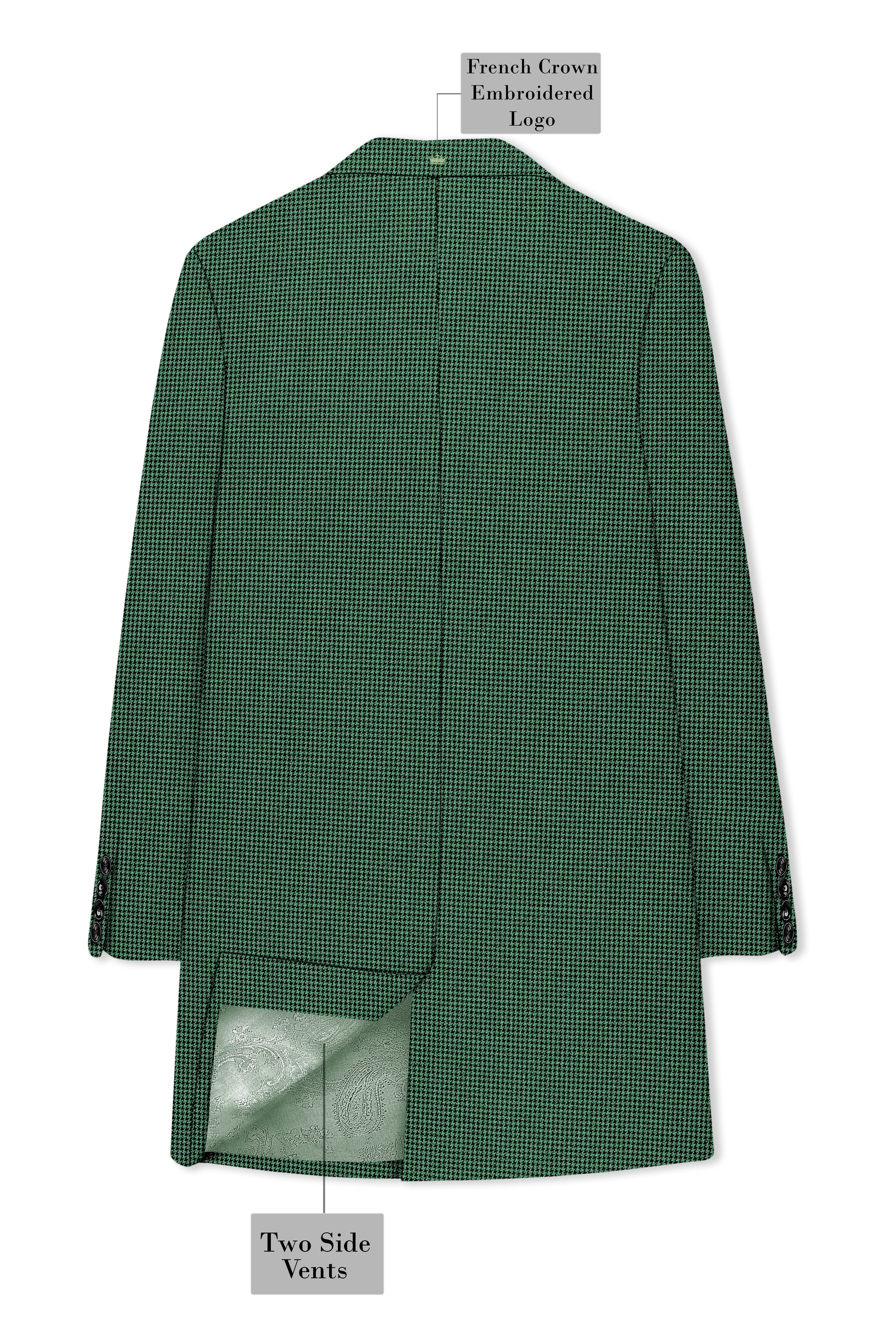 Regent-Plantation Green Classic Houndstooth Textured Tweed Single Breasted Overcoat With Pant