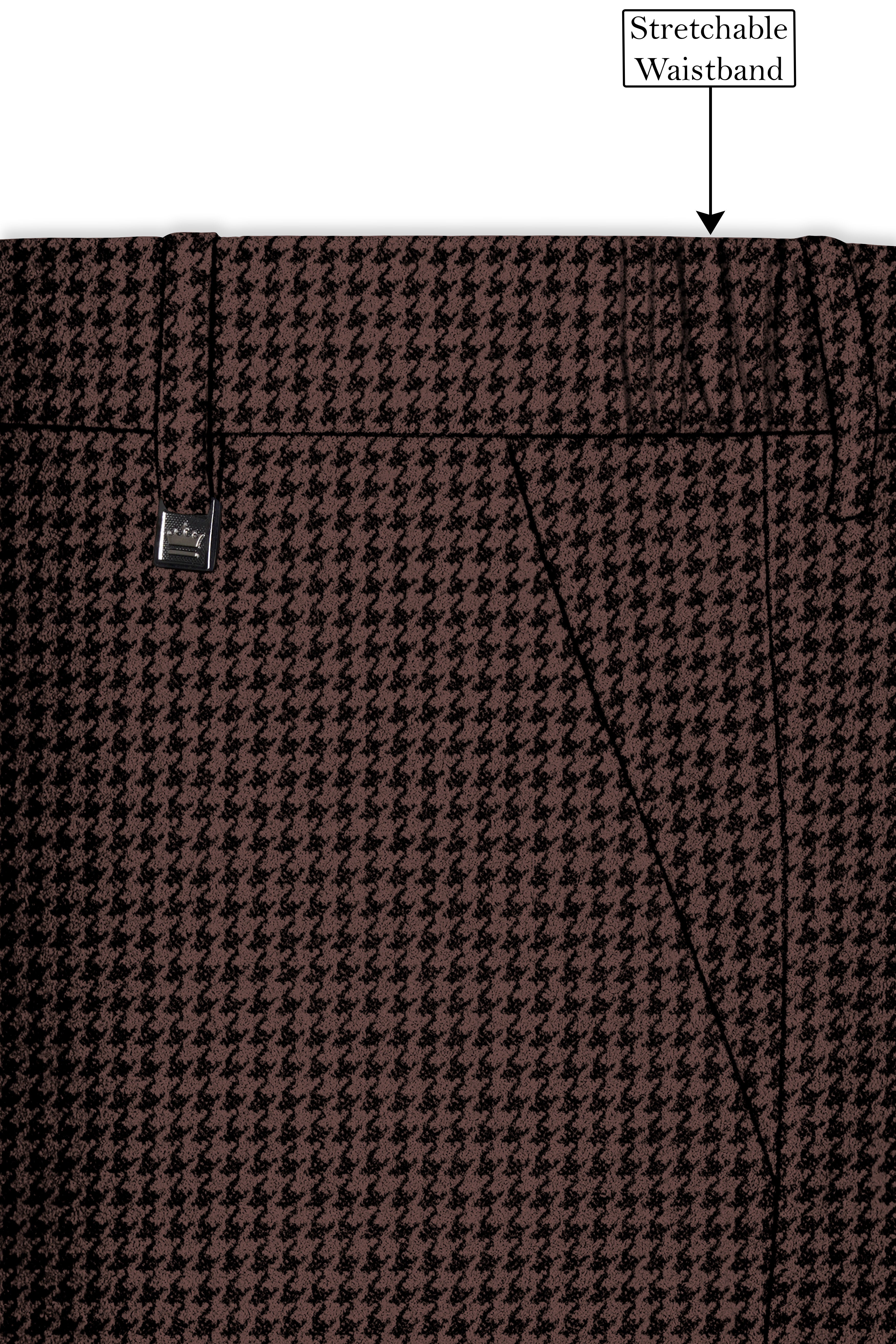 Sylvan-Woody Brown Classic Houndstooth Textured Tweed Single Breasted Overcoat With Pant