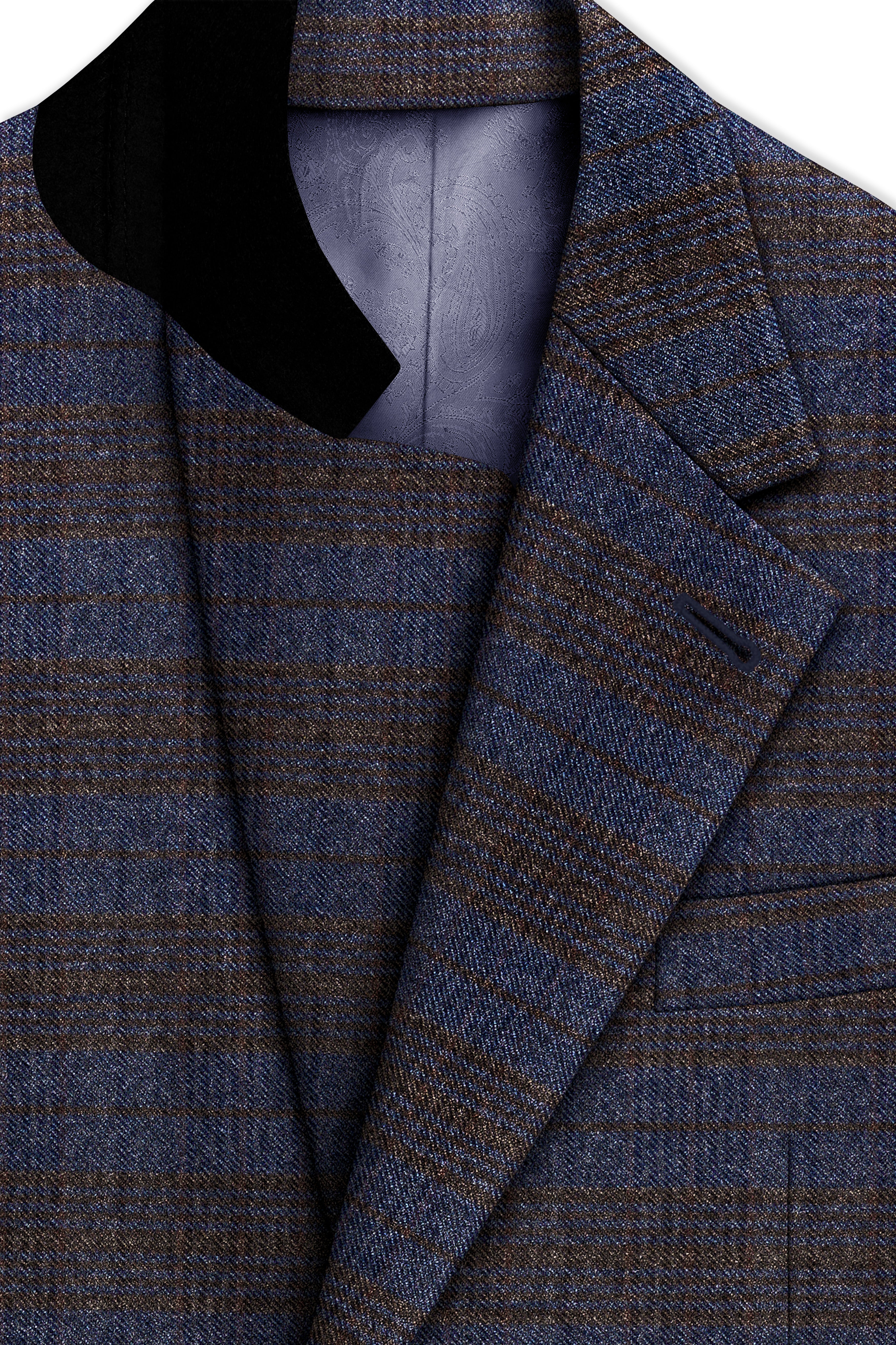 Velourish-Tealish Blue And Tuatara Gray Glen Plaid Tweed Single Breasted Overcoat With Pant