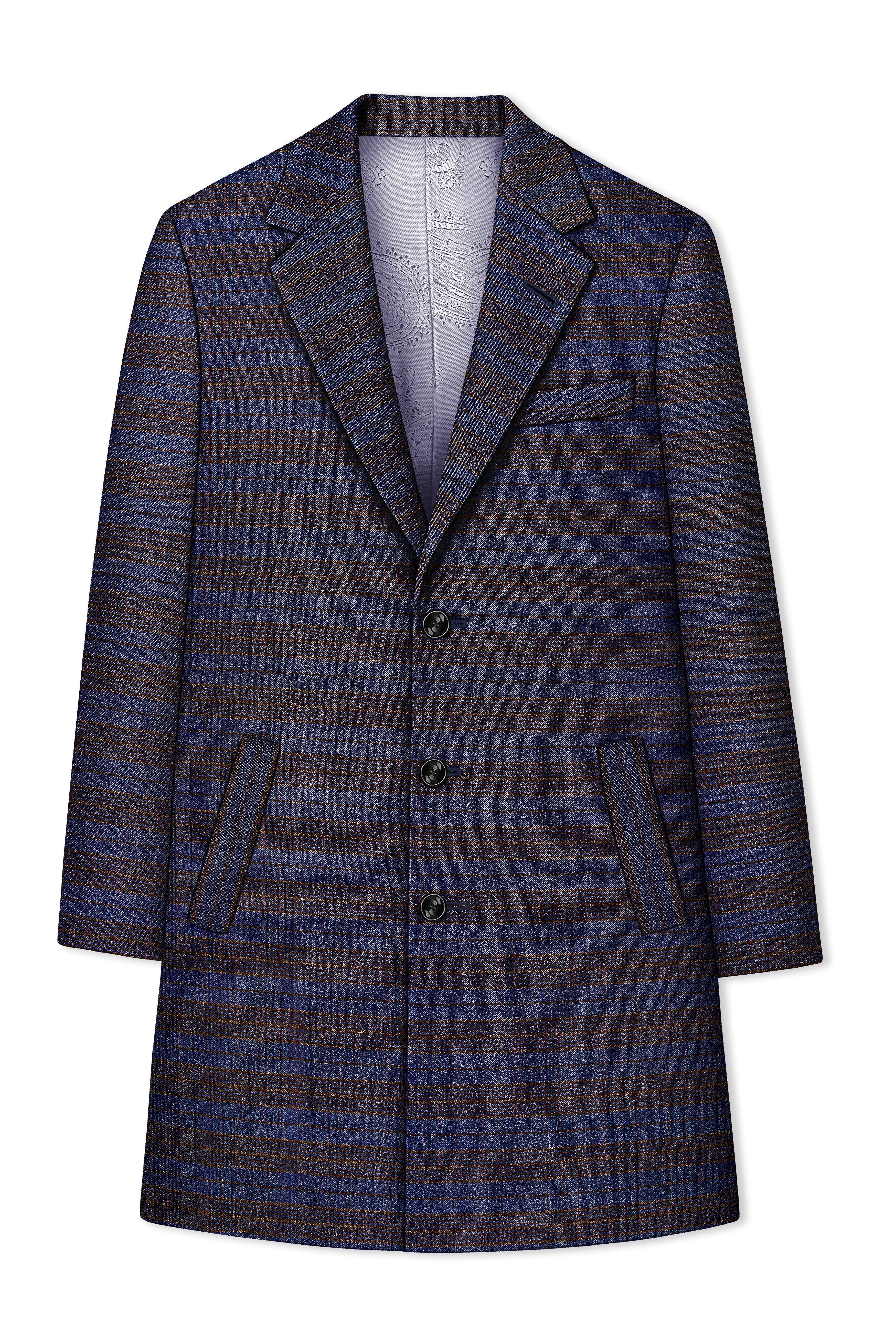 Velourish-Tealish Blue And Tuatara Gray Glen Plaid Tweed Single Breasted Overcoat With Pant