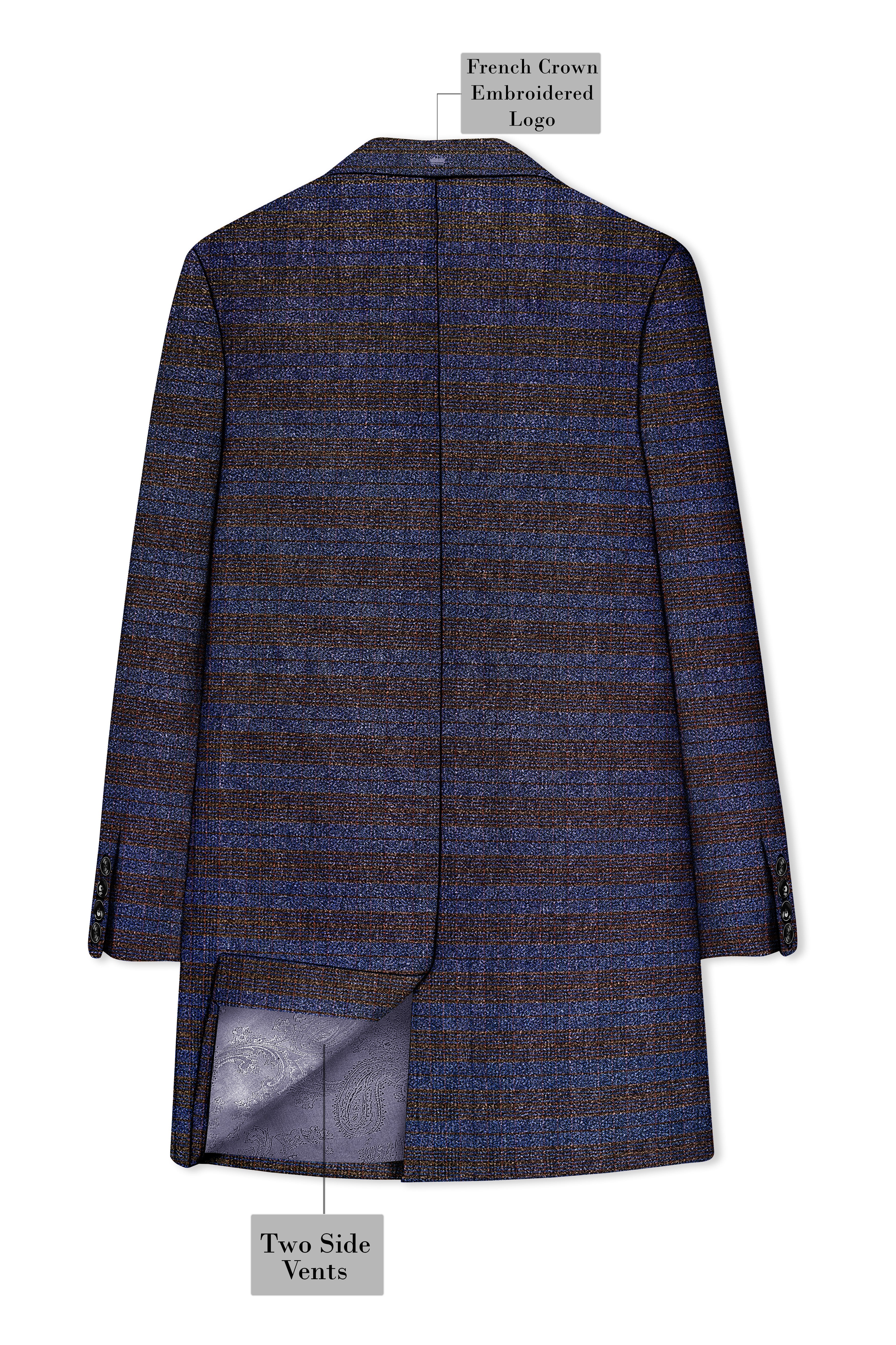 Velourish-Tealish Blue And Tuatara Gray Glen Plaid Tweed Single Breasted Overcoat With Pant
