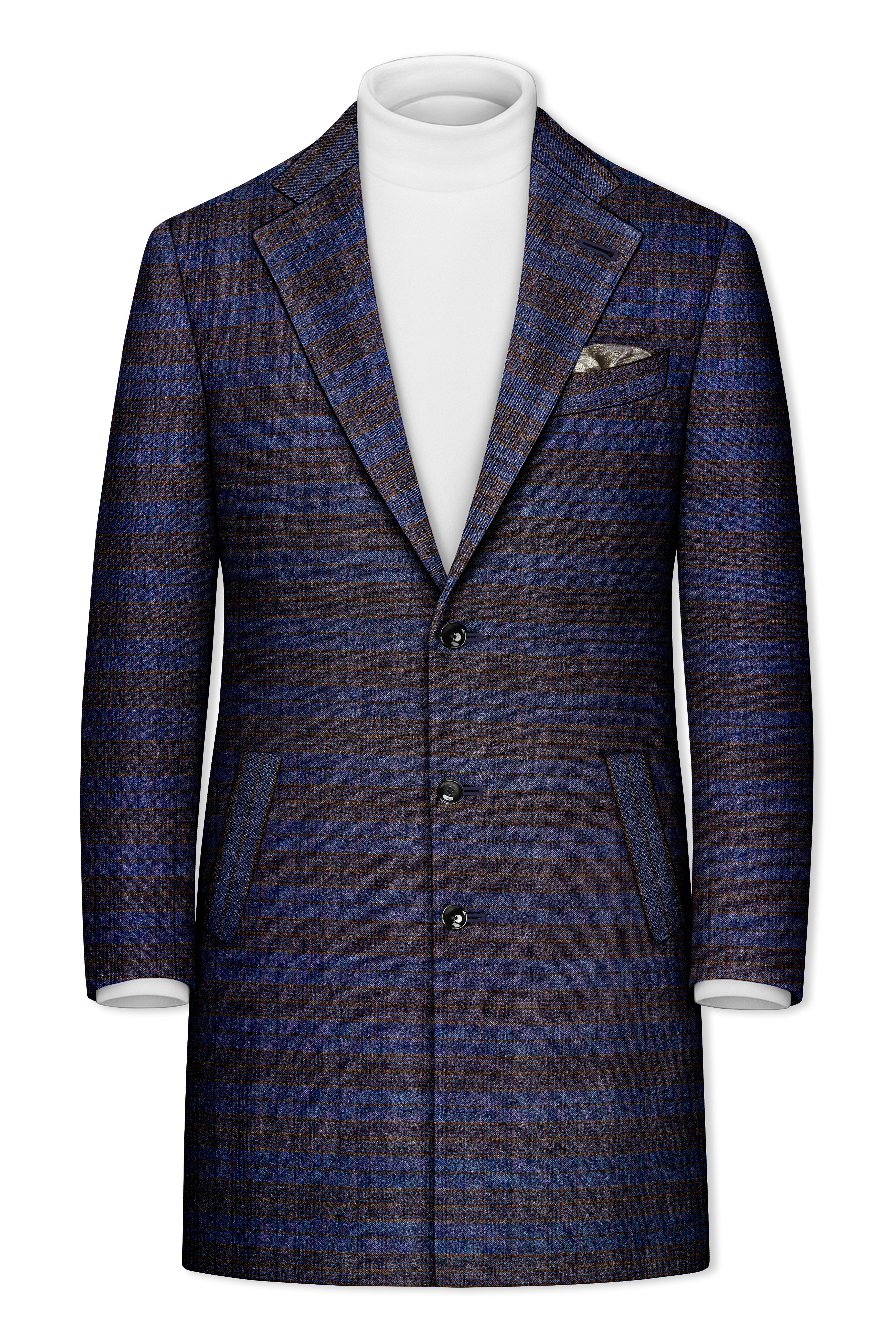 Velourish-Tealish Blue And Tuatara Gray Glen Plaid Tweed Single Breasted Overcoat With Pant