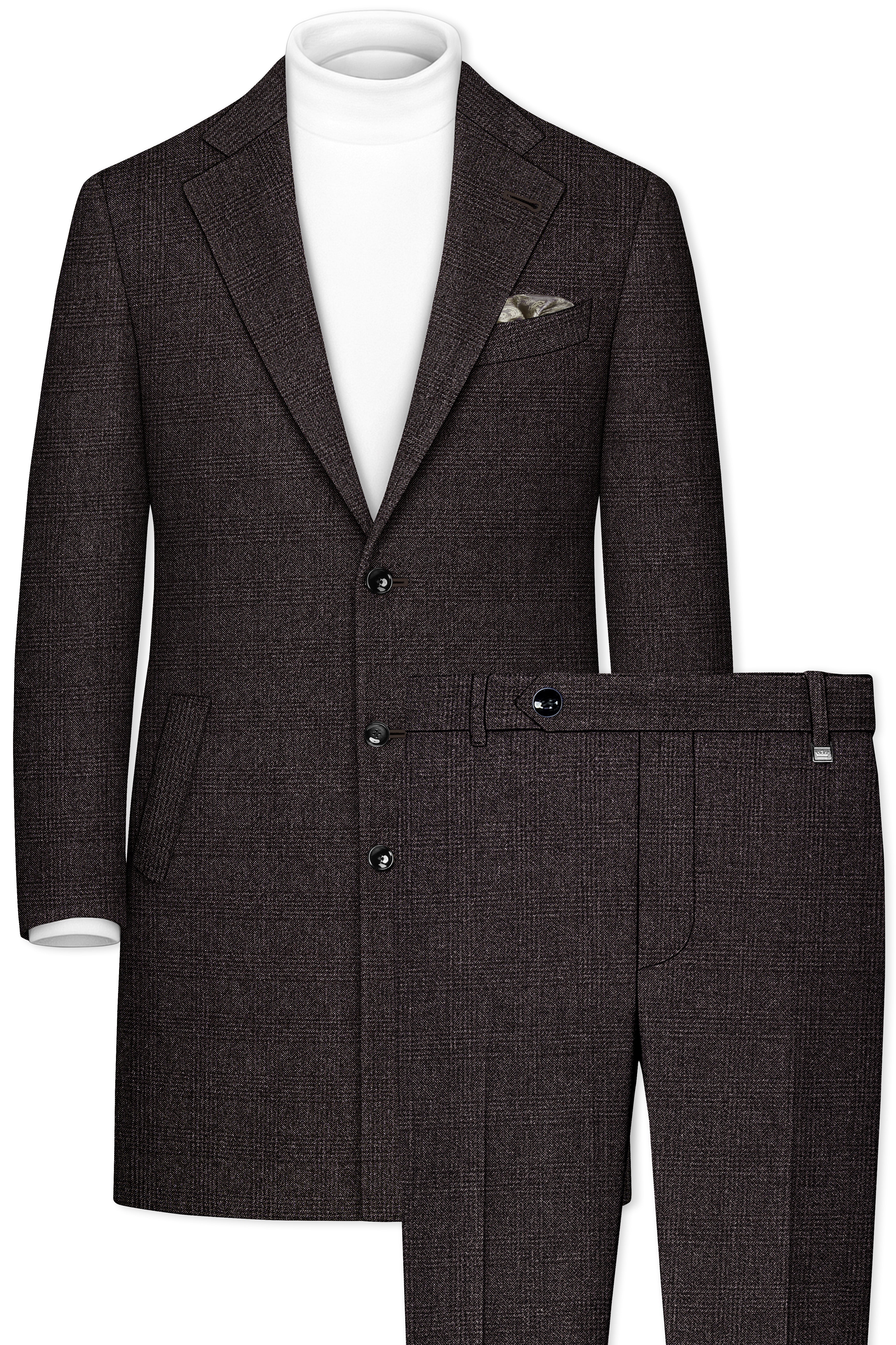 Bruno-Chicago Brown Wales Plaid Tweed Single Breasted Overcoat With Pant