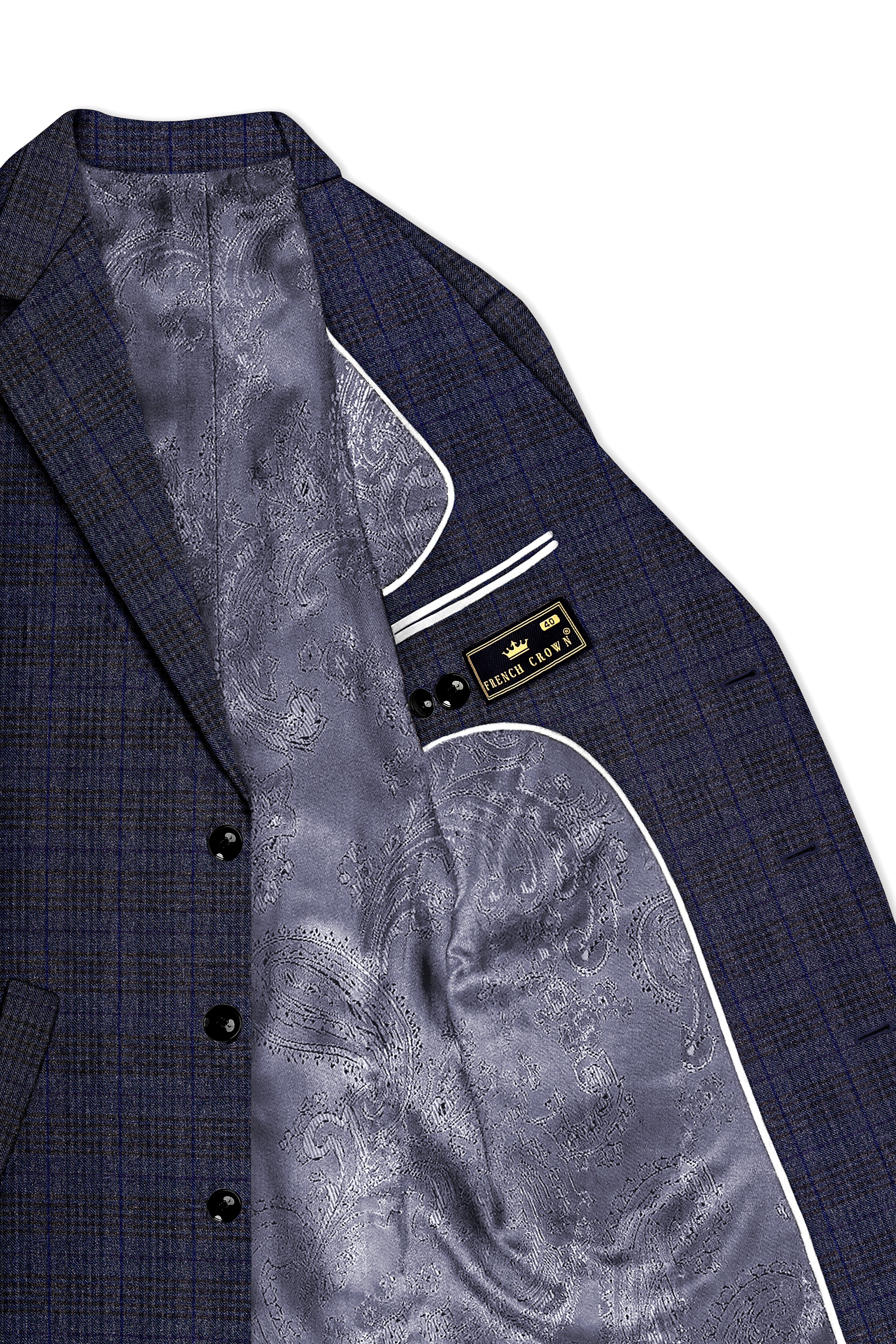 Horizon-Martinique Blue windowpane Tweed Single Breasted Overcoat With Pant