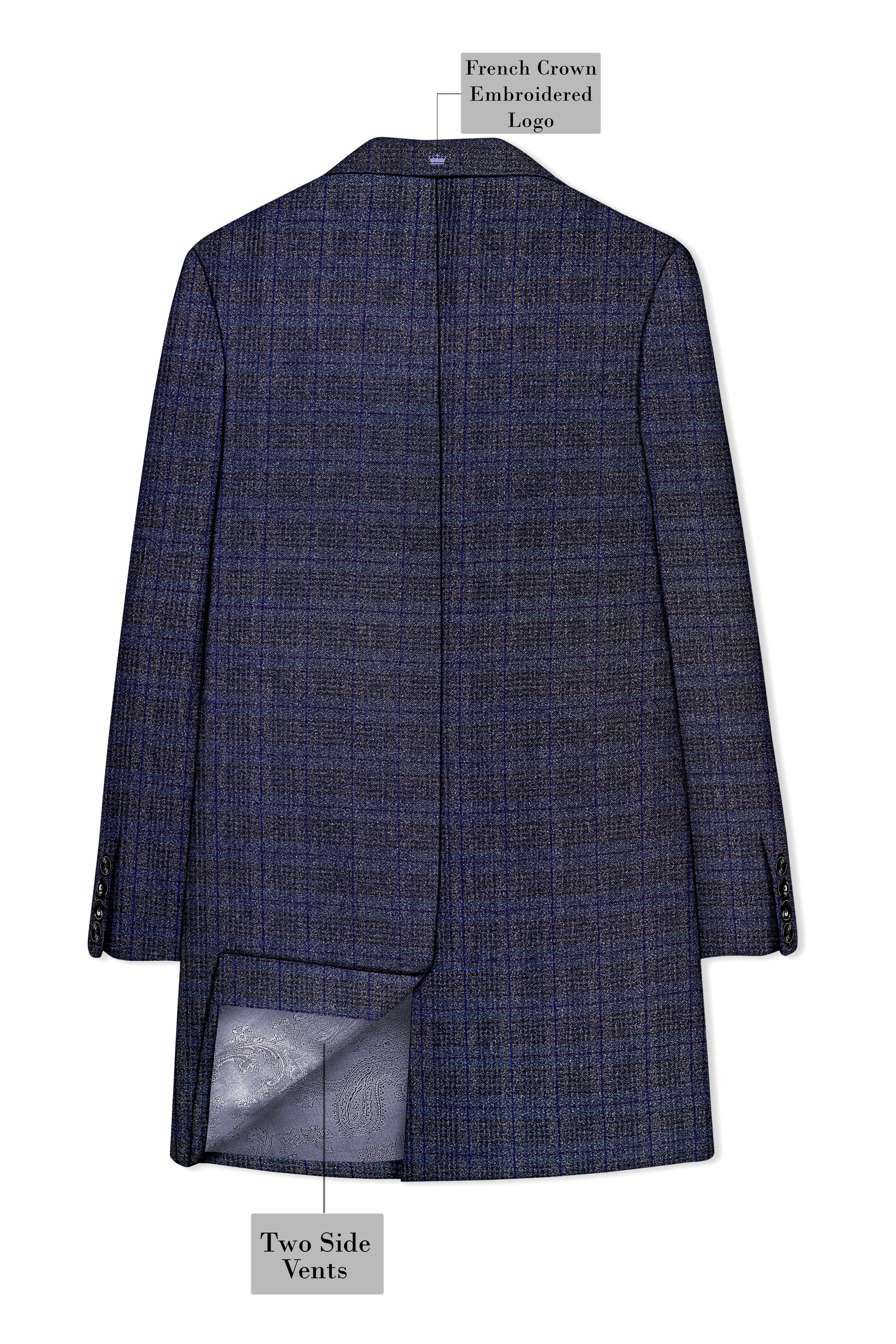 Horizon-Martinique Blue windowpane Tweed Single Breasted Overcoat With Pant