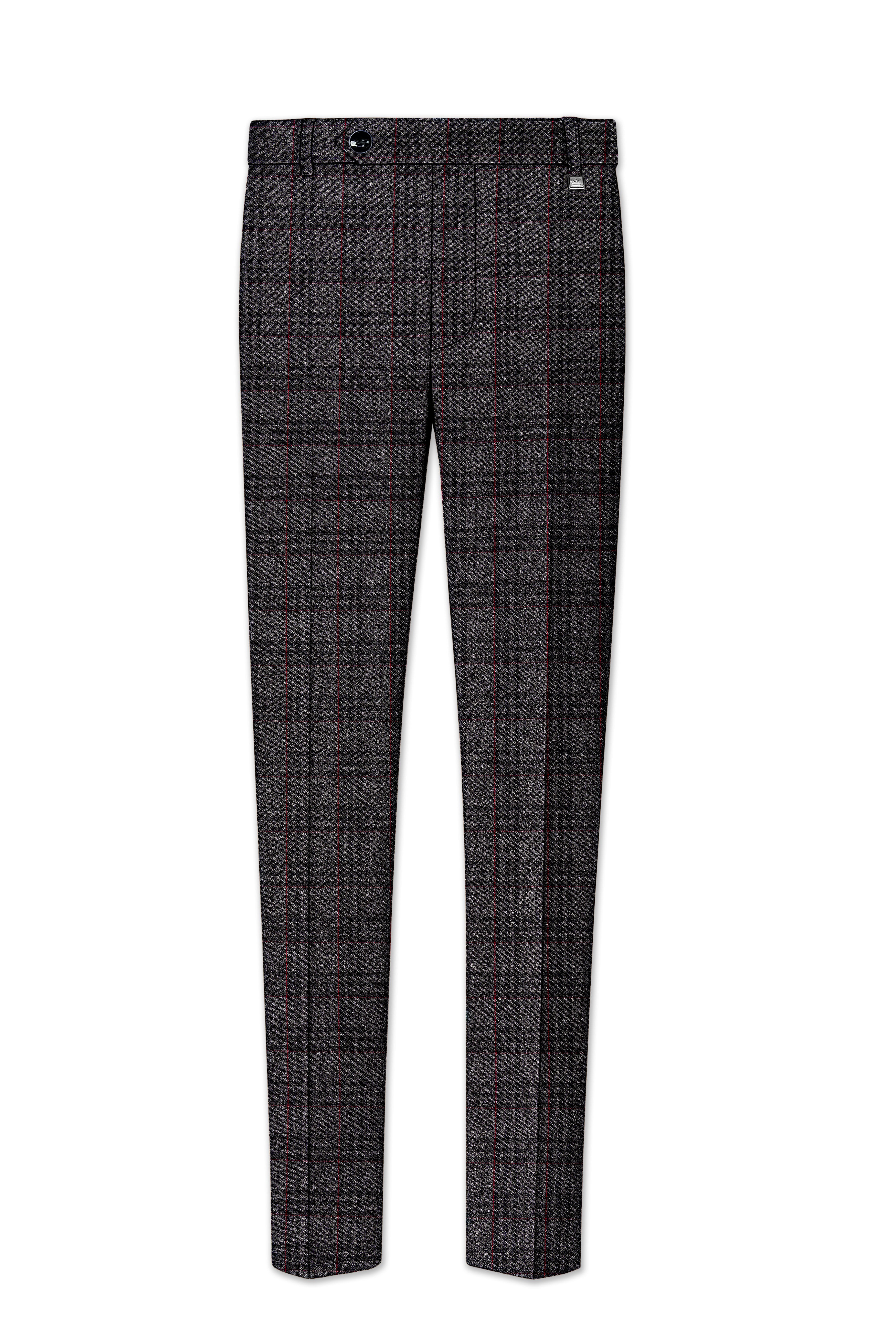 Velours-Ship Gray Plaid Tweed Single Breasted Overcoat With Pant