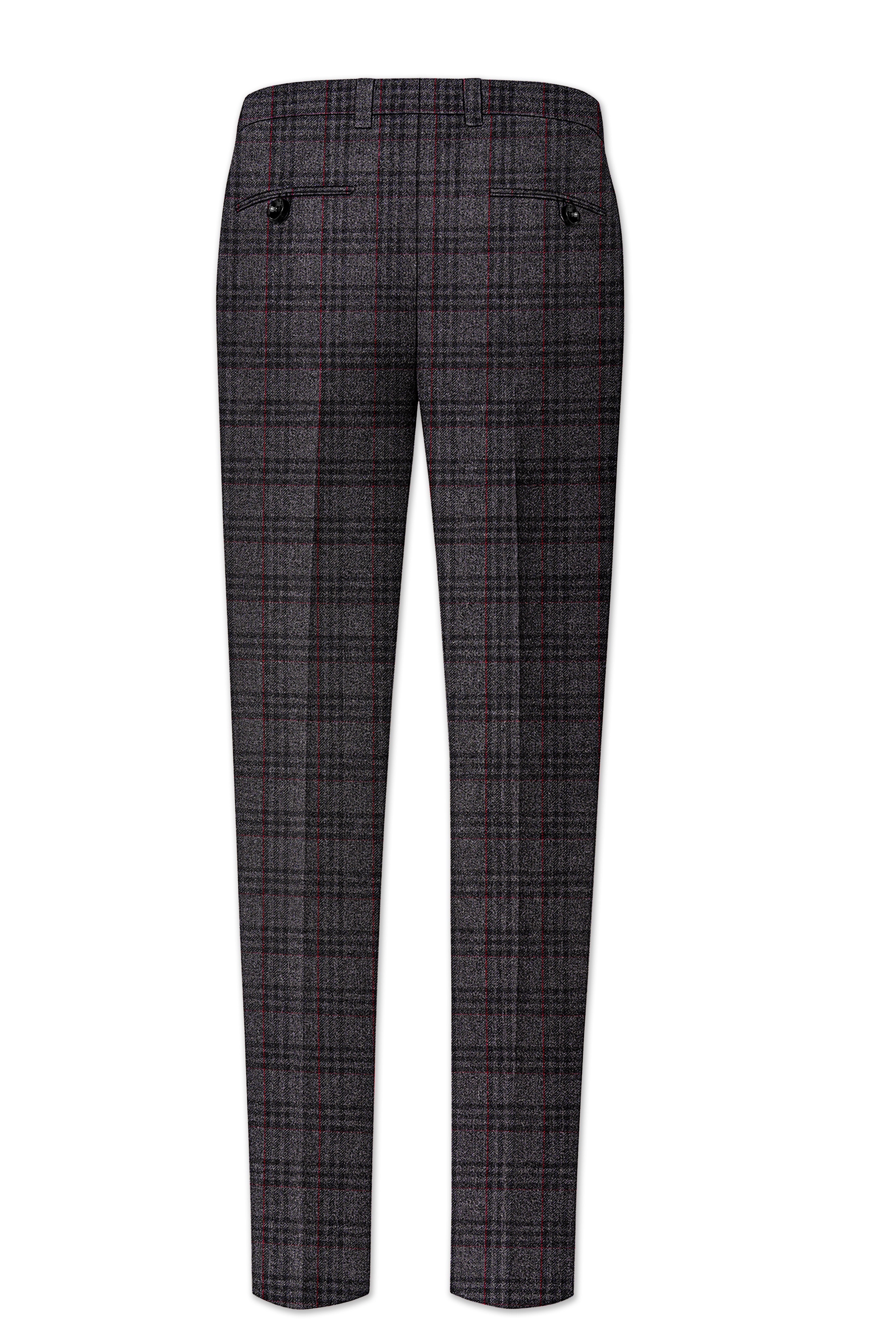 Velours-Ship Gray Plaid Tweed Single Breasted Overcoat With Pant