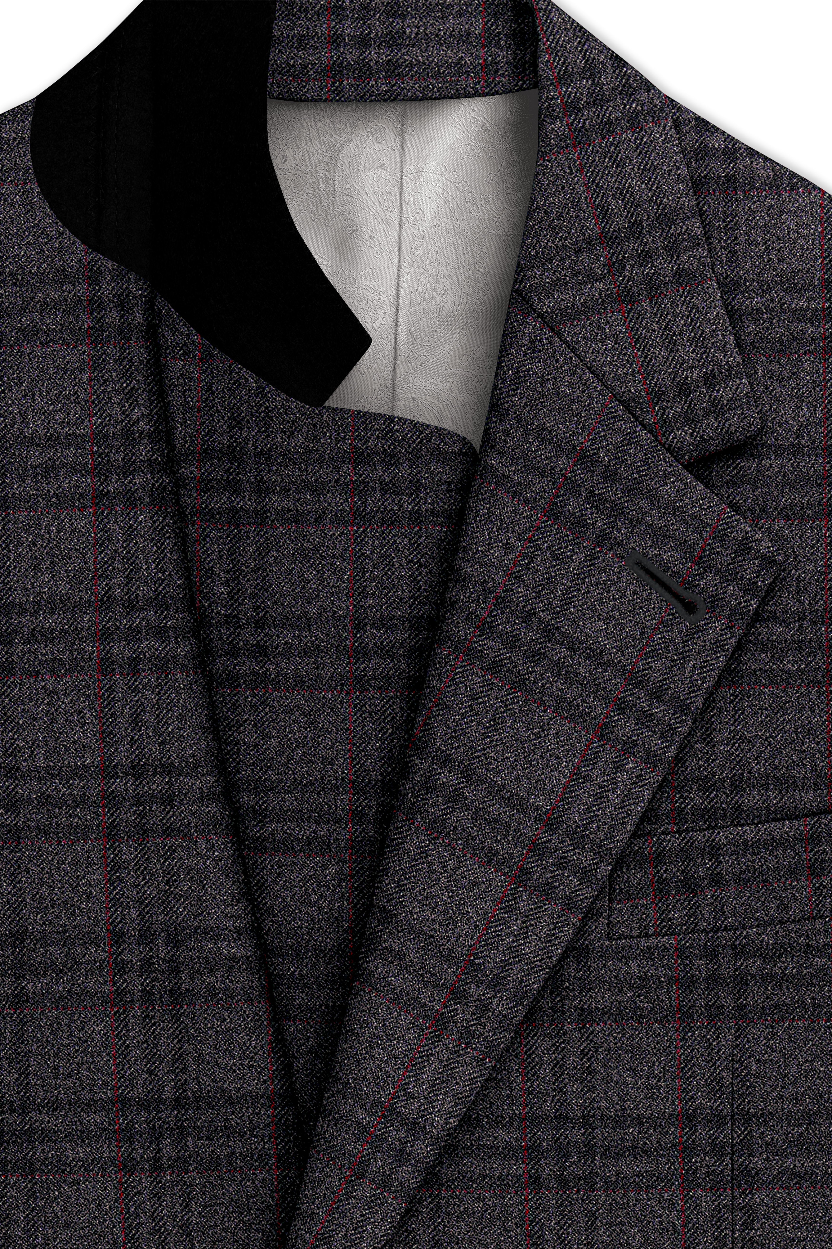 Velours-Ship Gray Plaid Tweed Single Breasted Overcoat With Pant