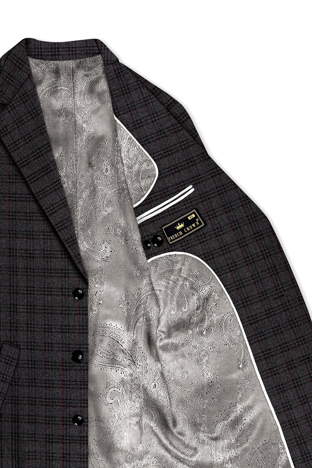 Velours-Ship Gray Plaid Tweed Single Breasted Overcoat With Pant