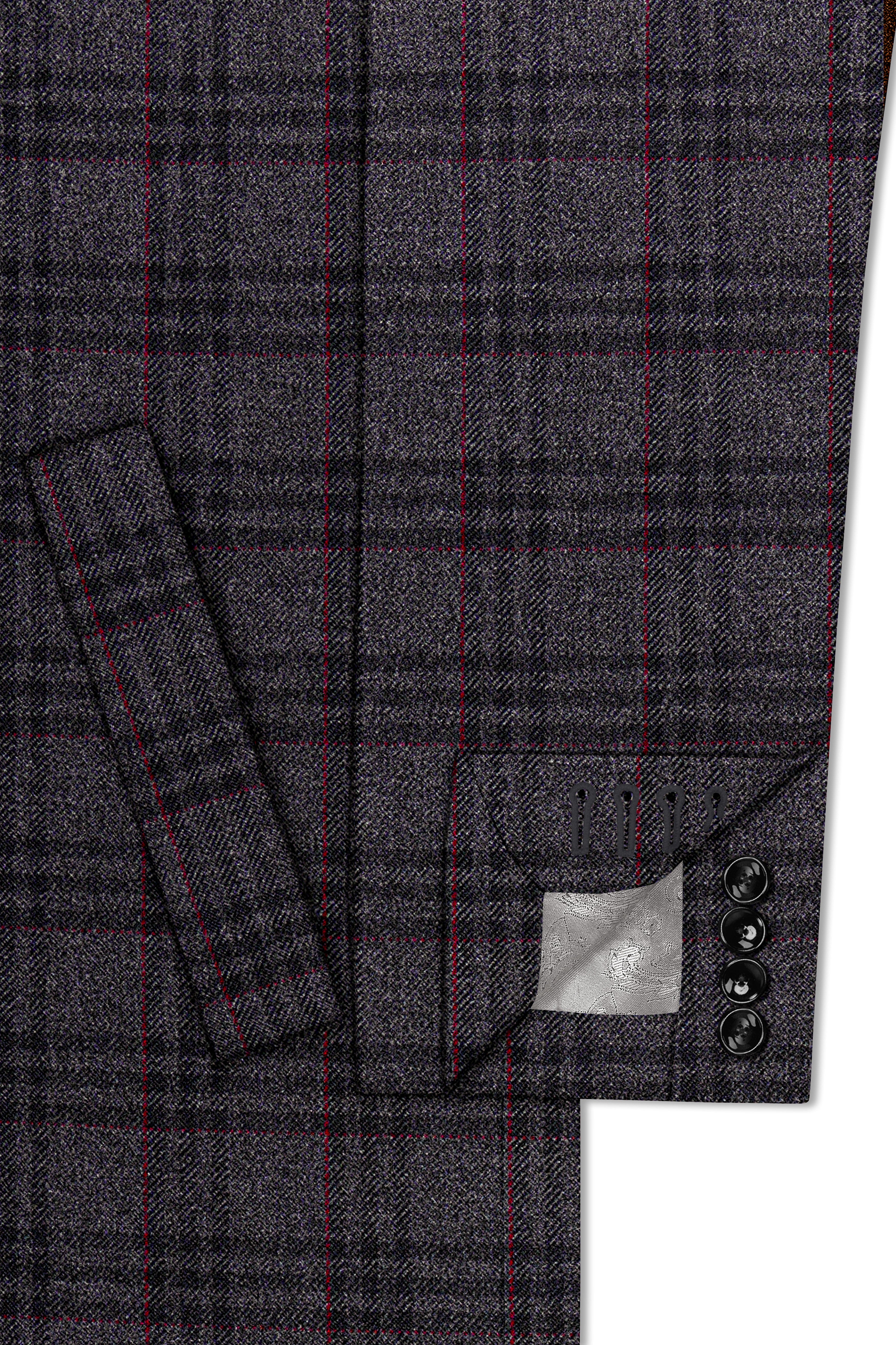 Velours-Ship Gray Plaid Tweed Single Breasted Overcoat With Pant
