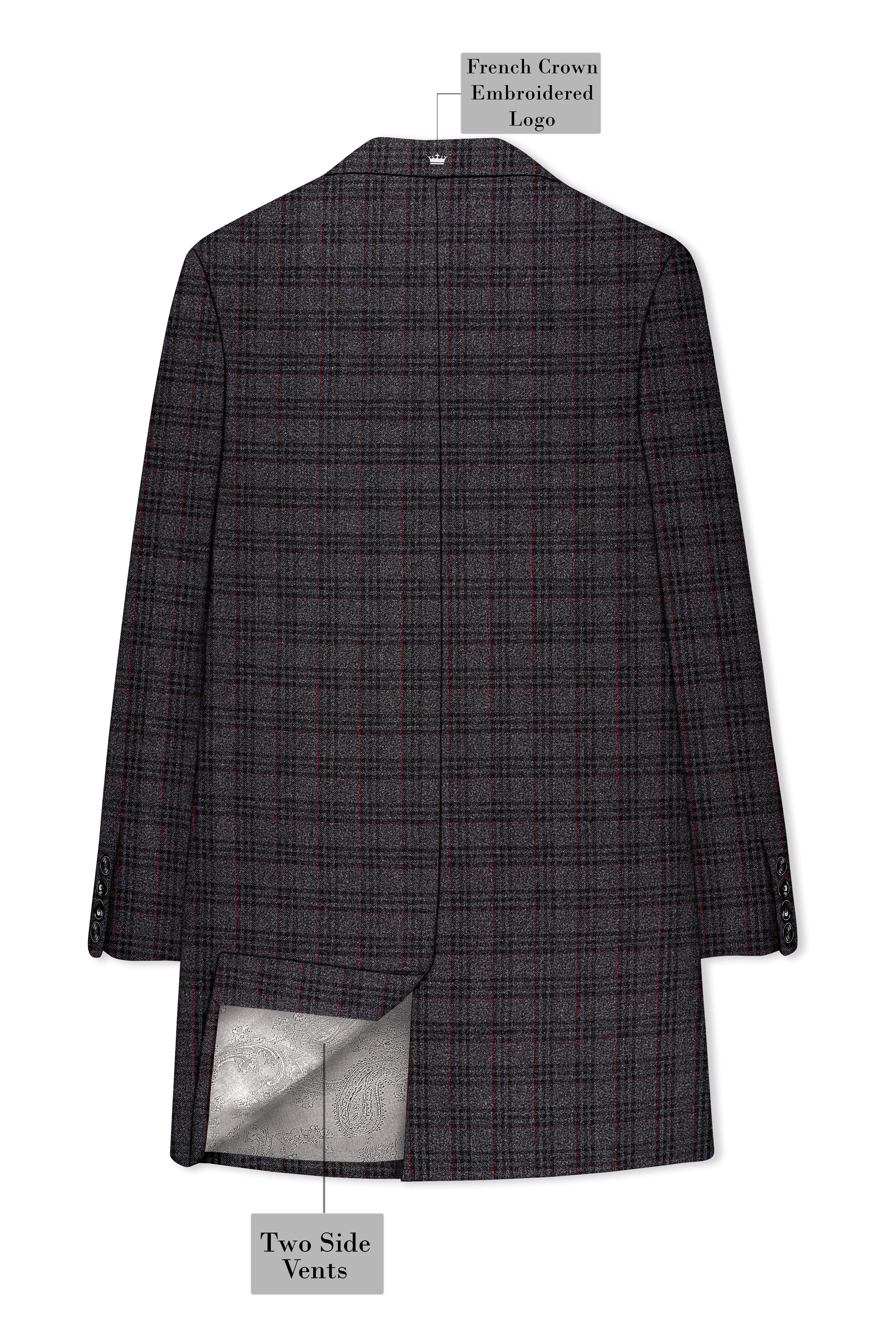 Velours-Ship Gray Plaid Tweed Single Breasted Overcoat With Pant