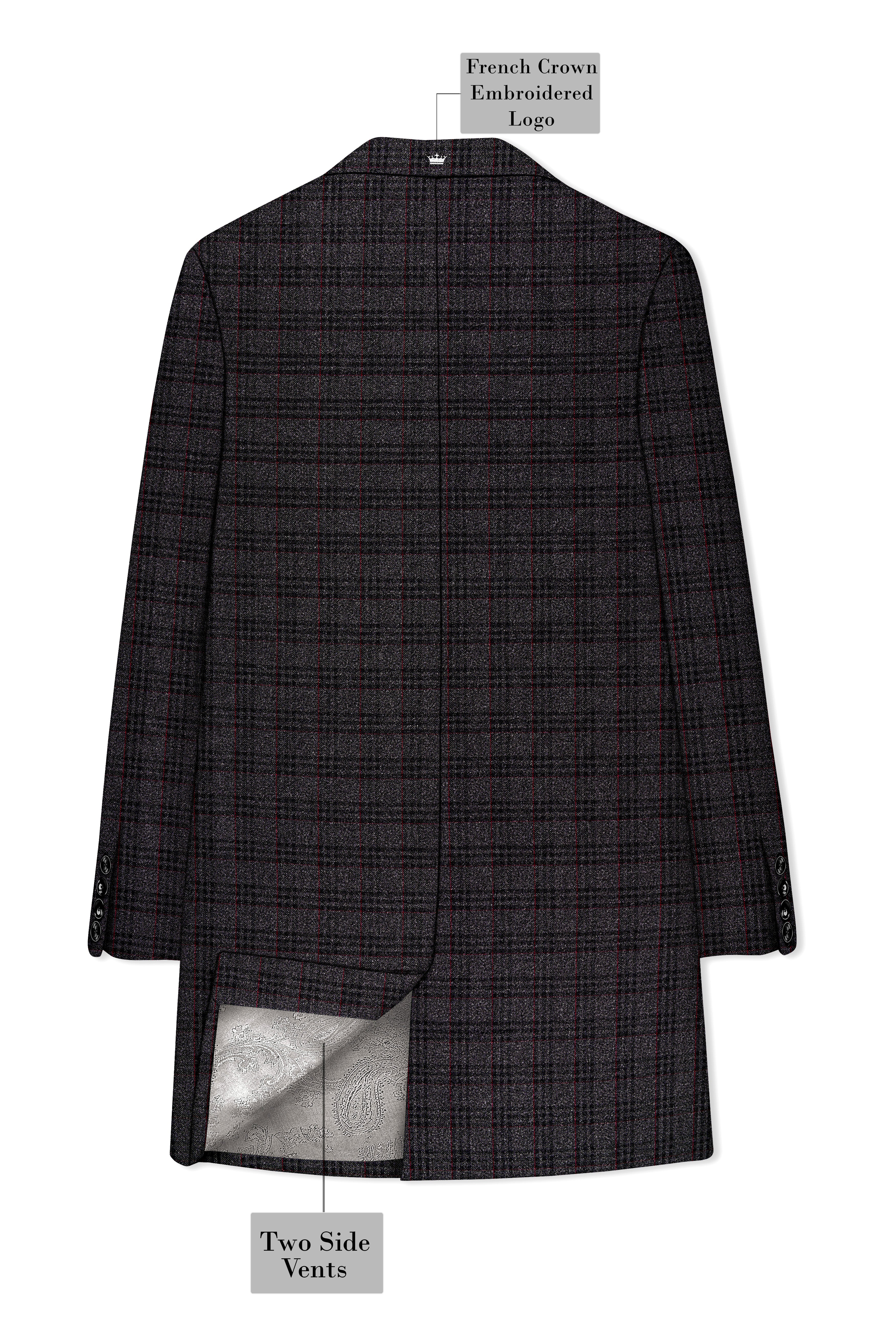 Velours-Ship Gray Plaid Tweed Single Breasted Overcoat With Pant